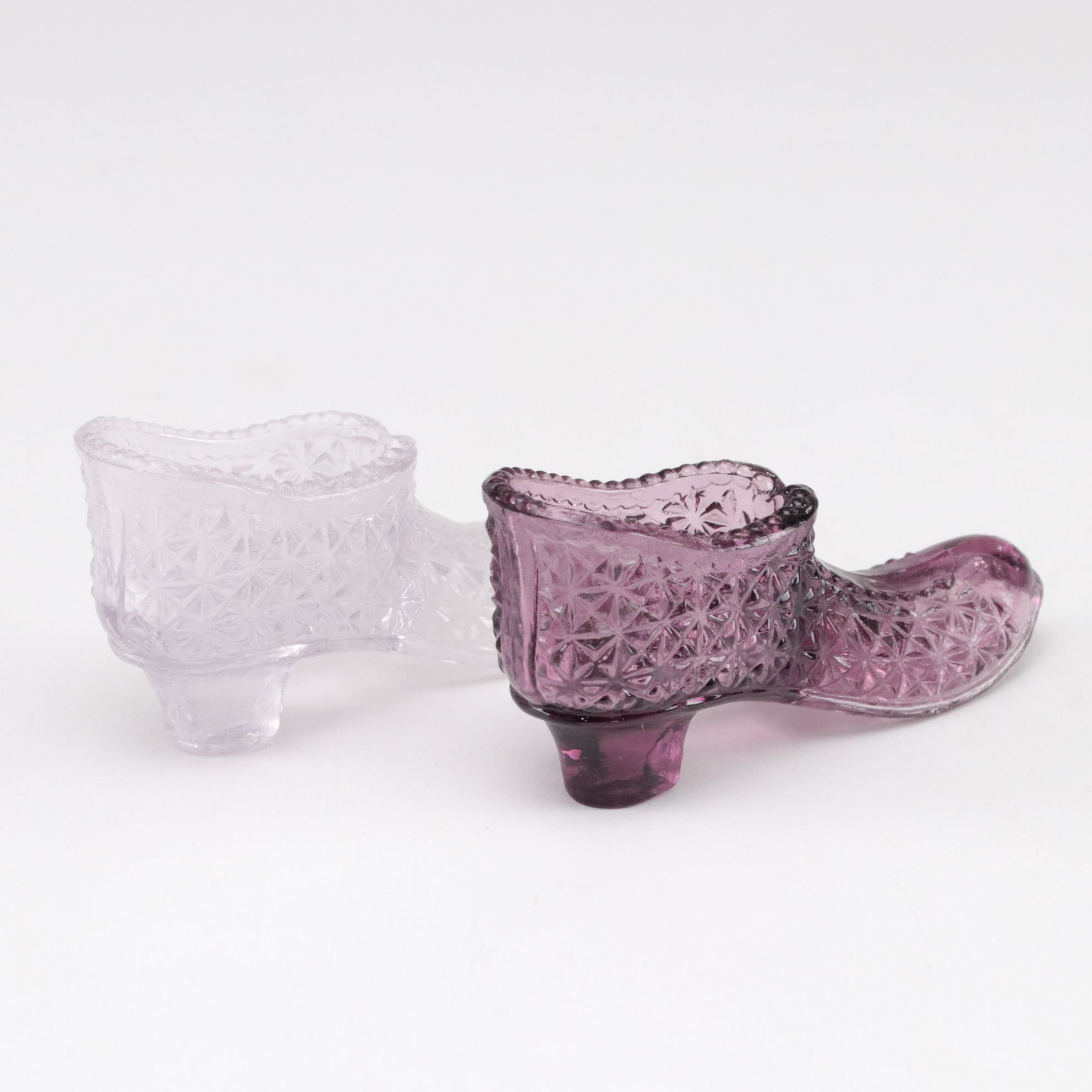 Fenton Custard Glass Praying Girl and Boy with Four Degenhart Glass Shoes