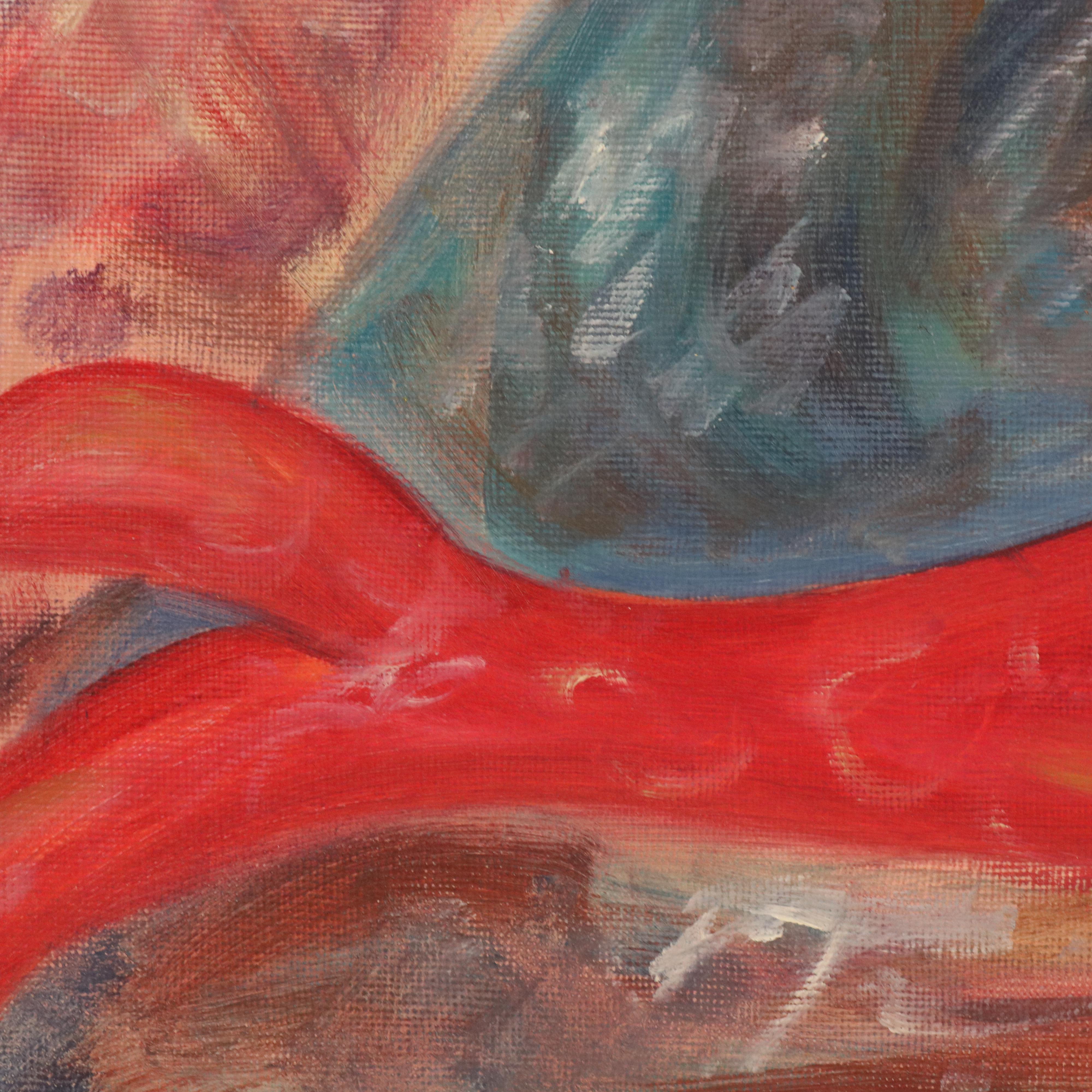 Modernist Oil Painting of Fish in Underwater Scene, 1950