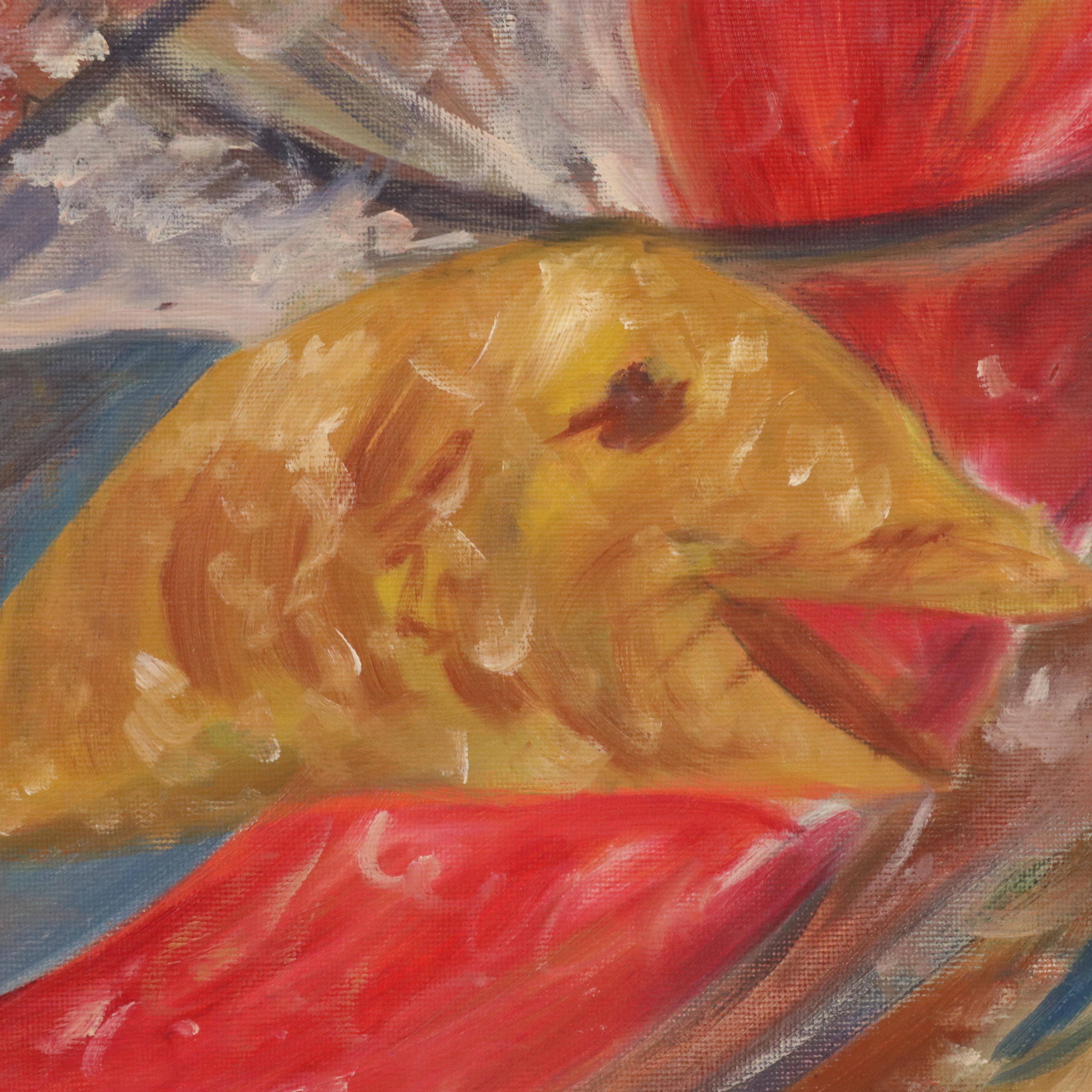 Modernist Oil Painting of Fish in Underwater Scene, 1950