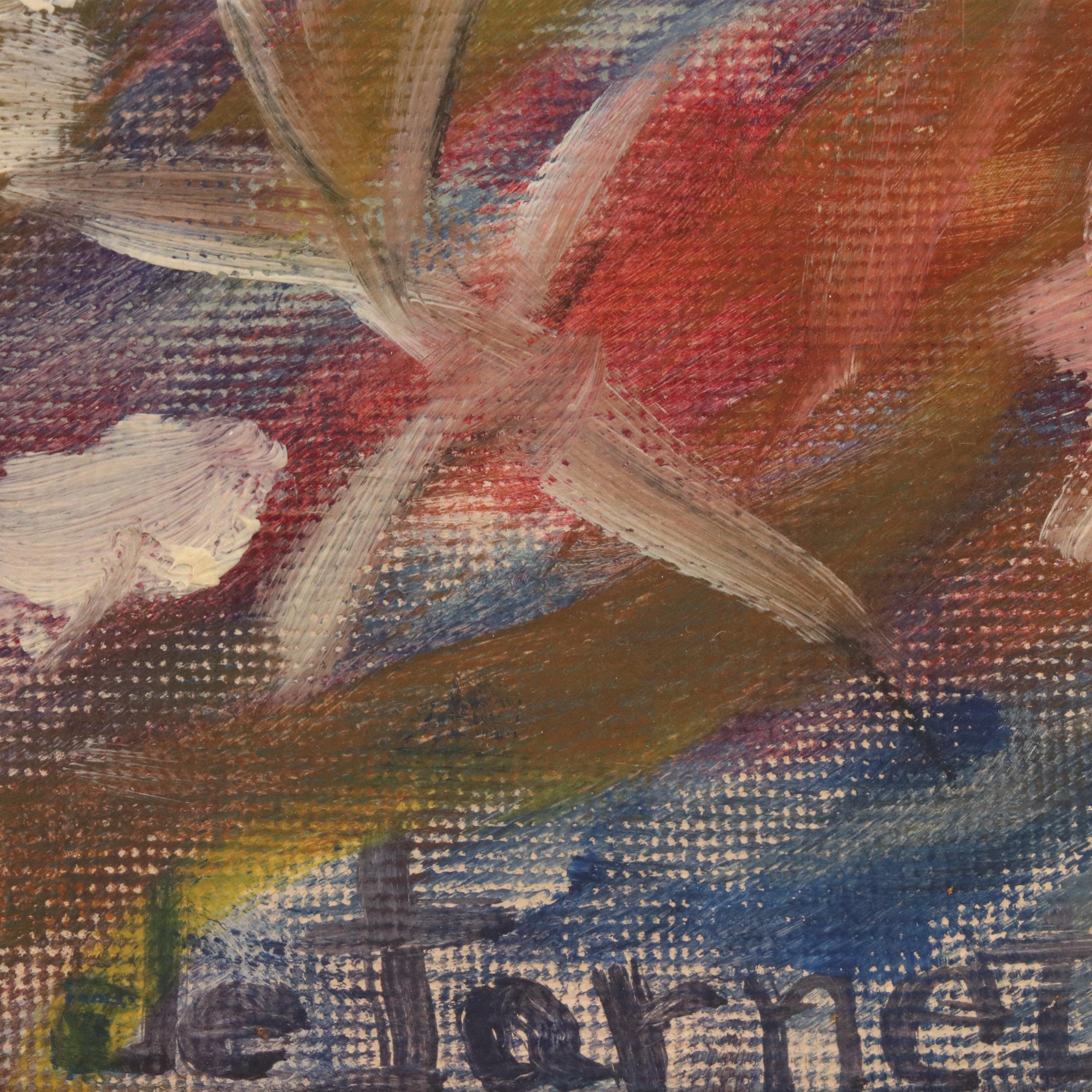 Modernist Oil Painting of Fish in Underwater Scene, 1950