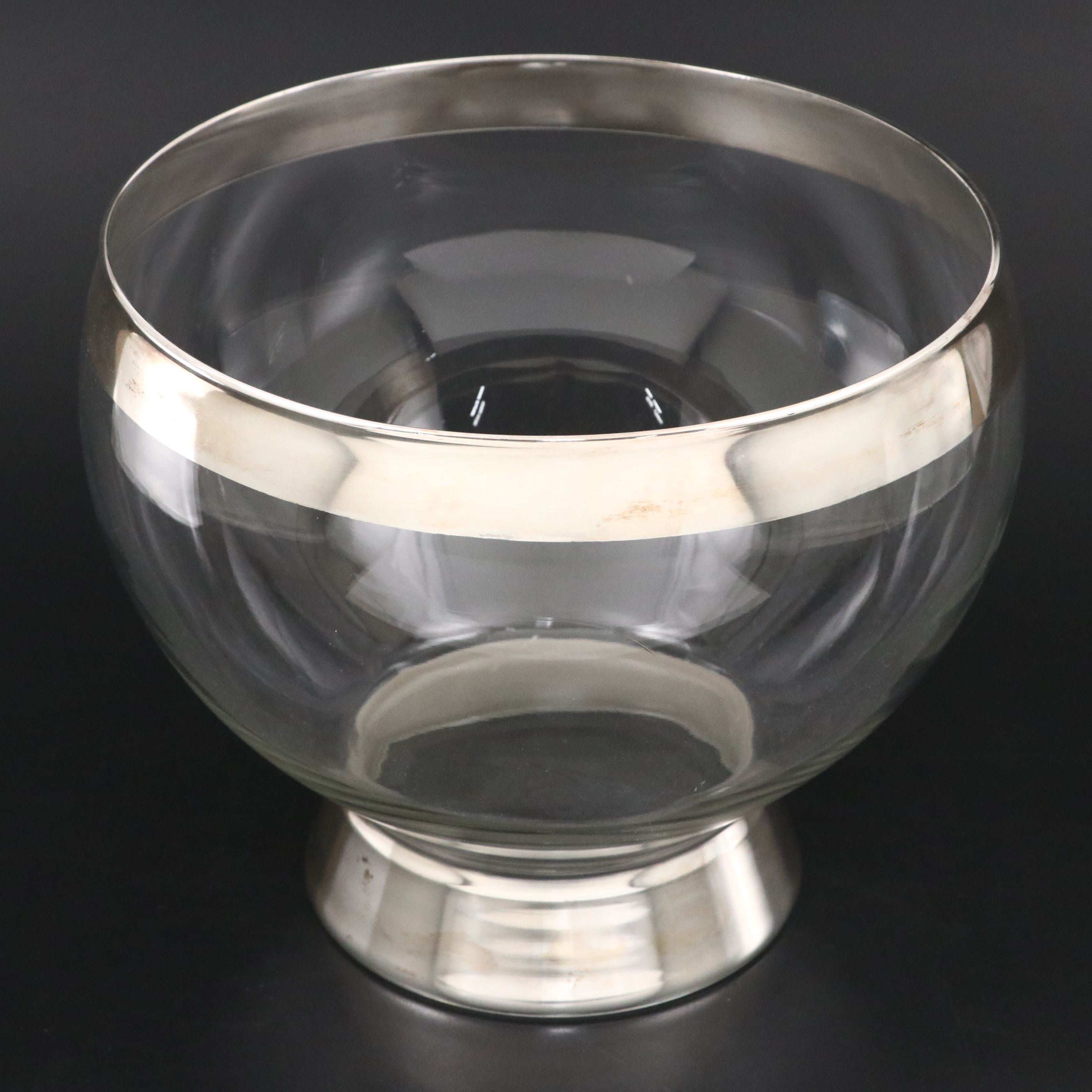 Dorothy C. Thorpe MCM Crystal with Silver Overlay Punch Bowl Set and Platter