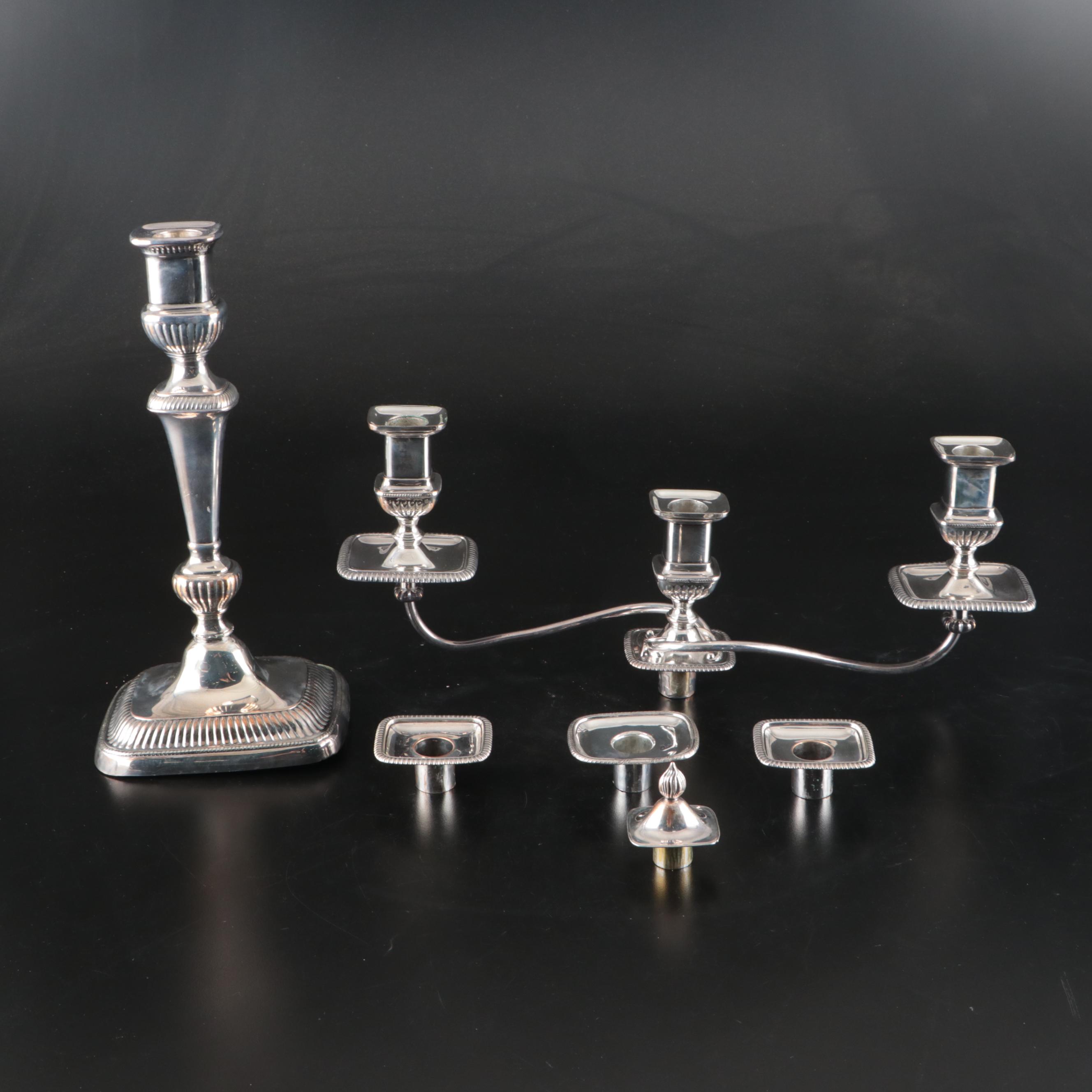 Pair of Georgian Style Silver Plate Candelabras