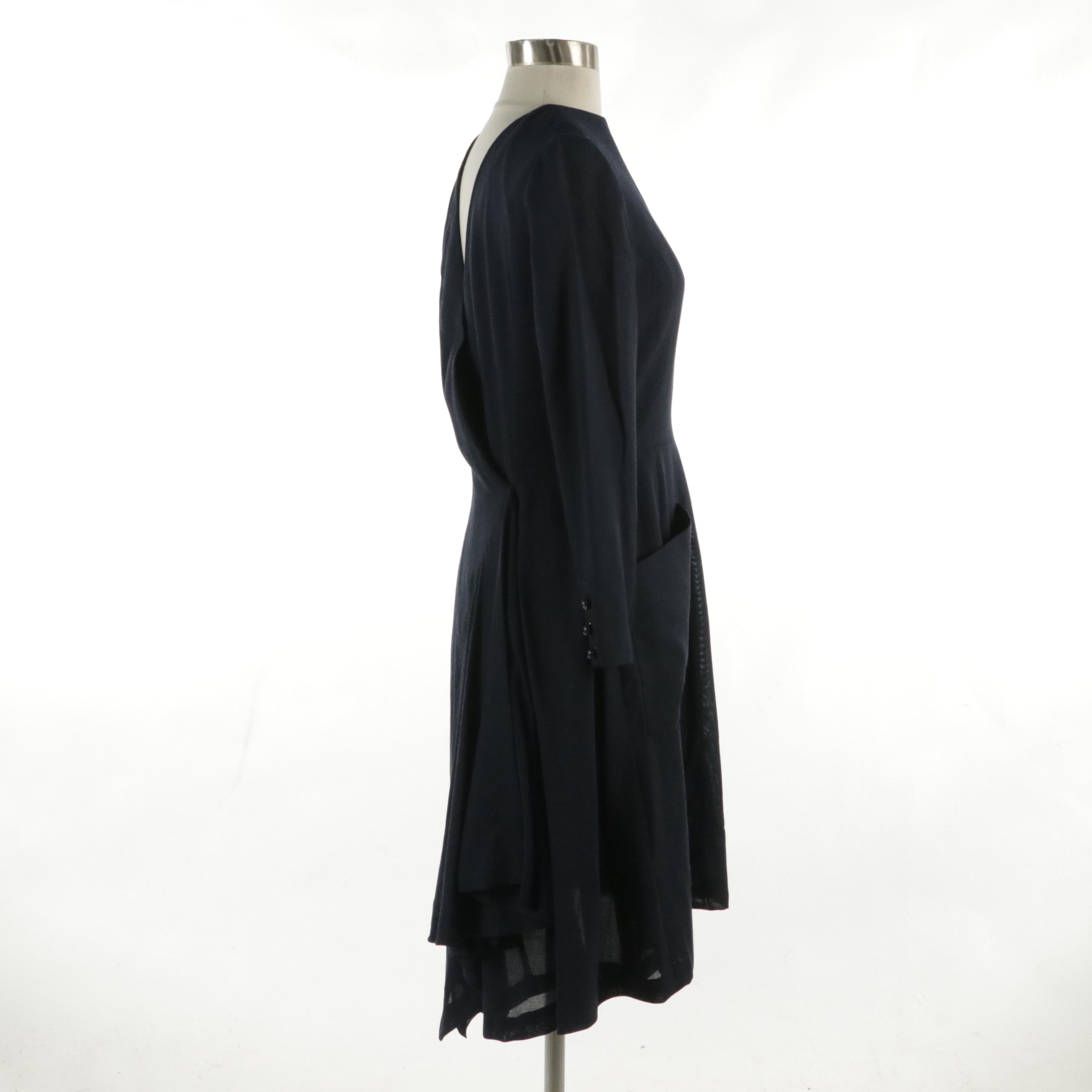Chanel Boutique Navy Wool Blend Sheath Dress with Patch Pockets