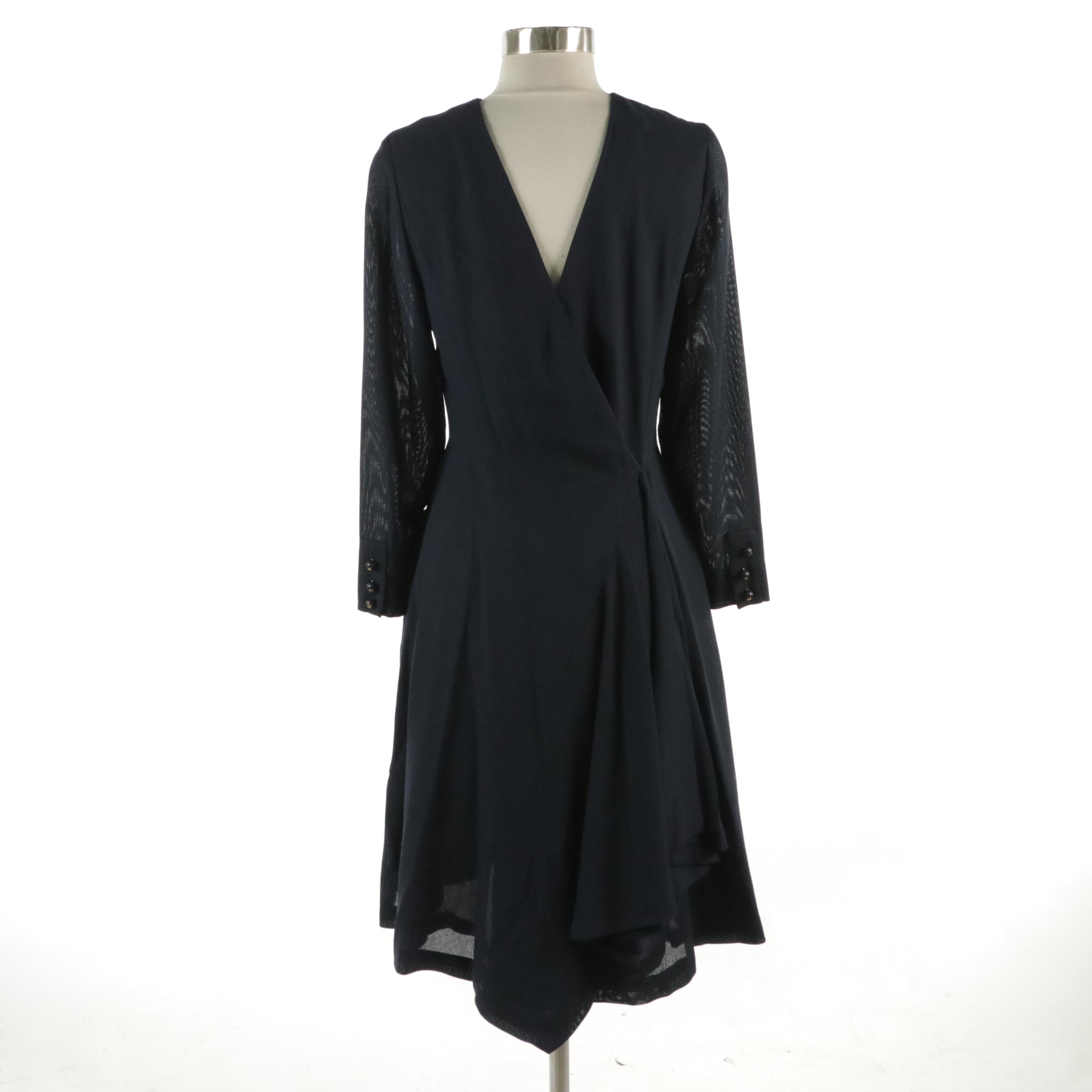 Chanel Boutique Navy Wool Blend Sheath Dress with Patch Pockets