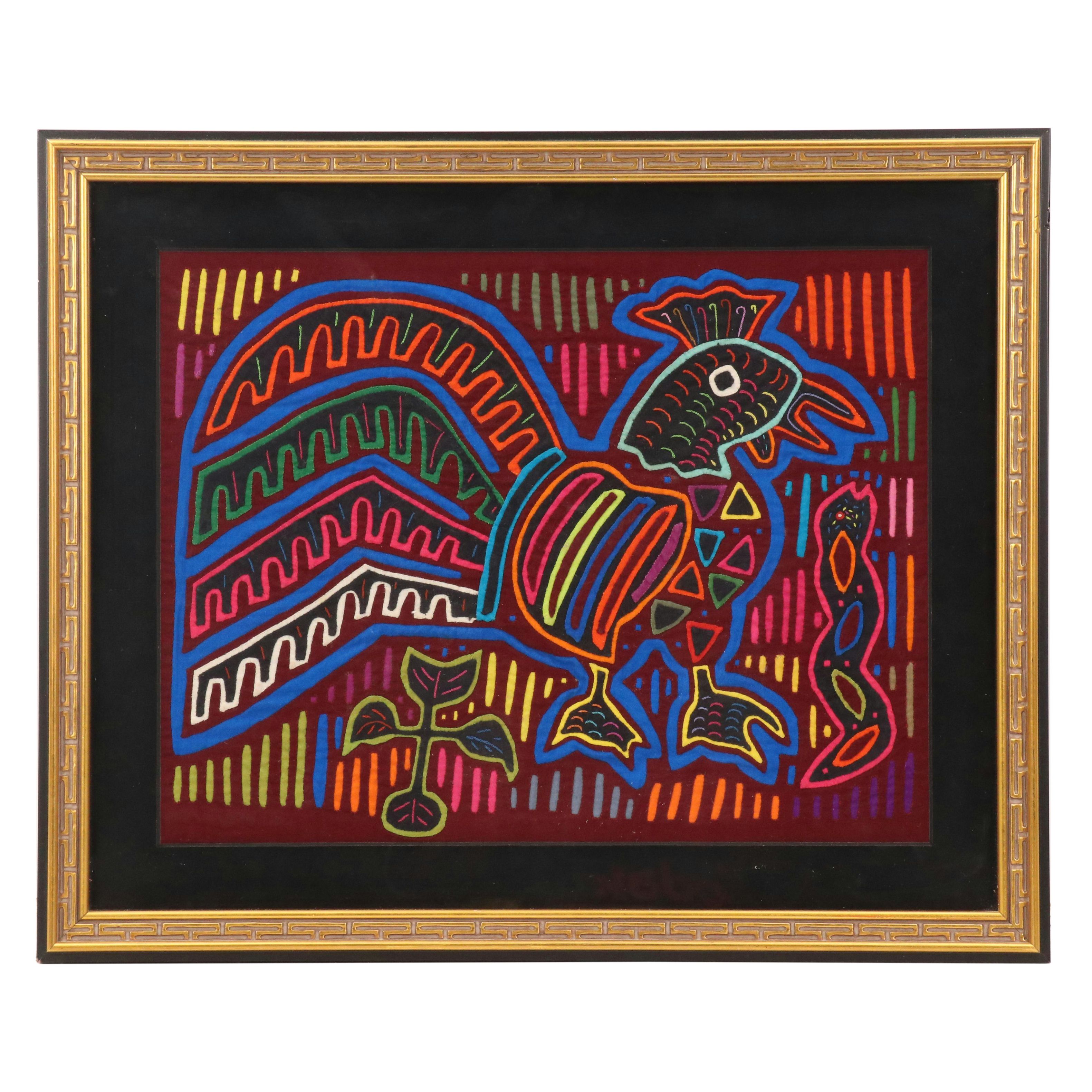 Kuna Mola Textile Folk Art of Rooster and Snake, 20th - 21st Century