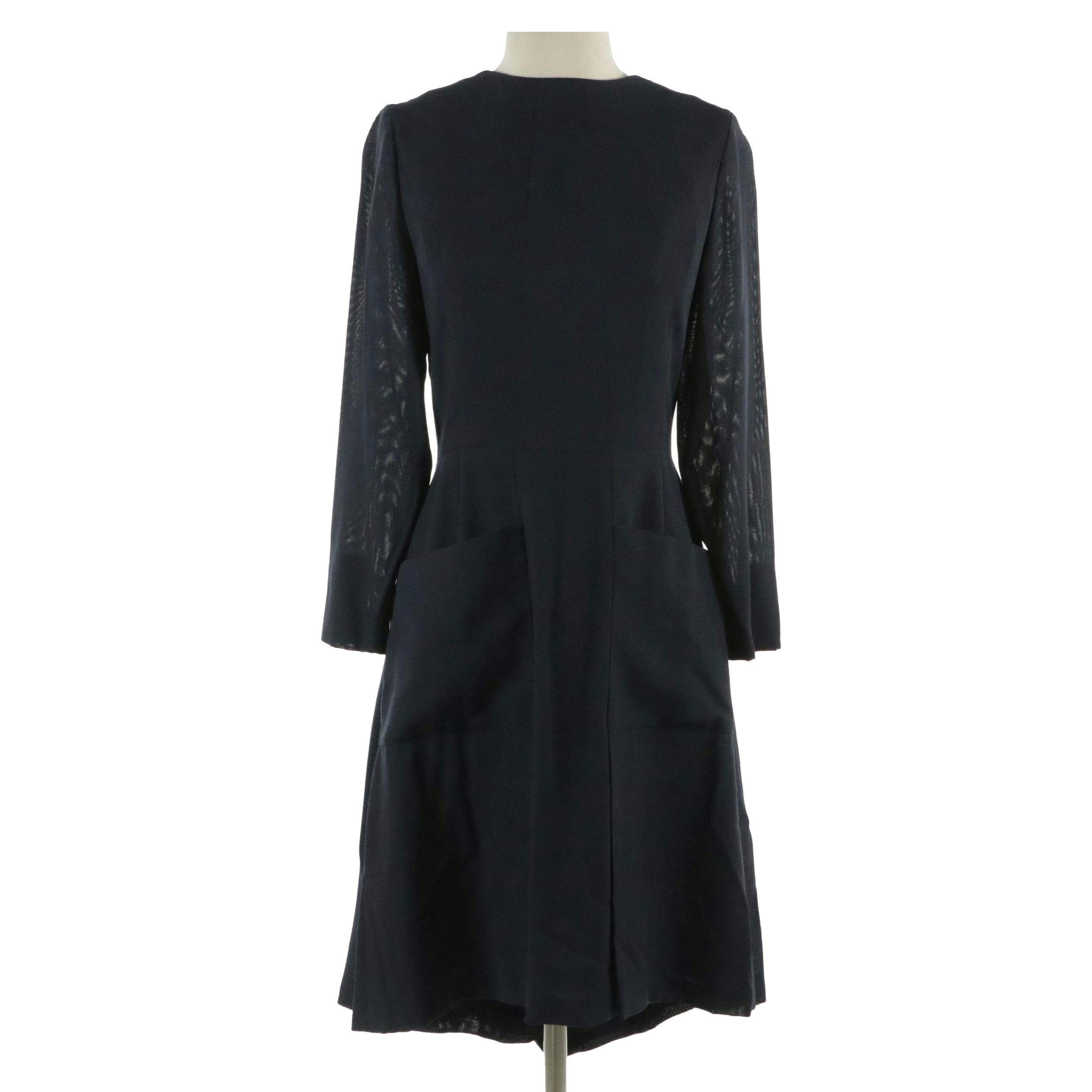 Chanel Boutique Navy Wool Blend Sheath Dress with Patch Pockets