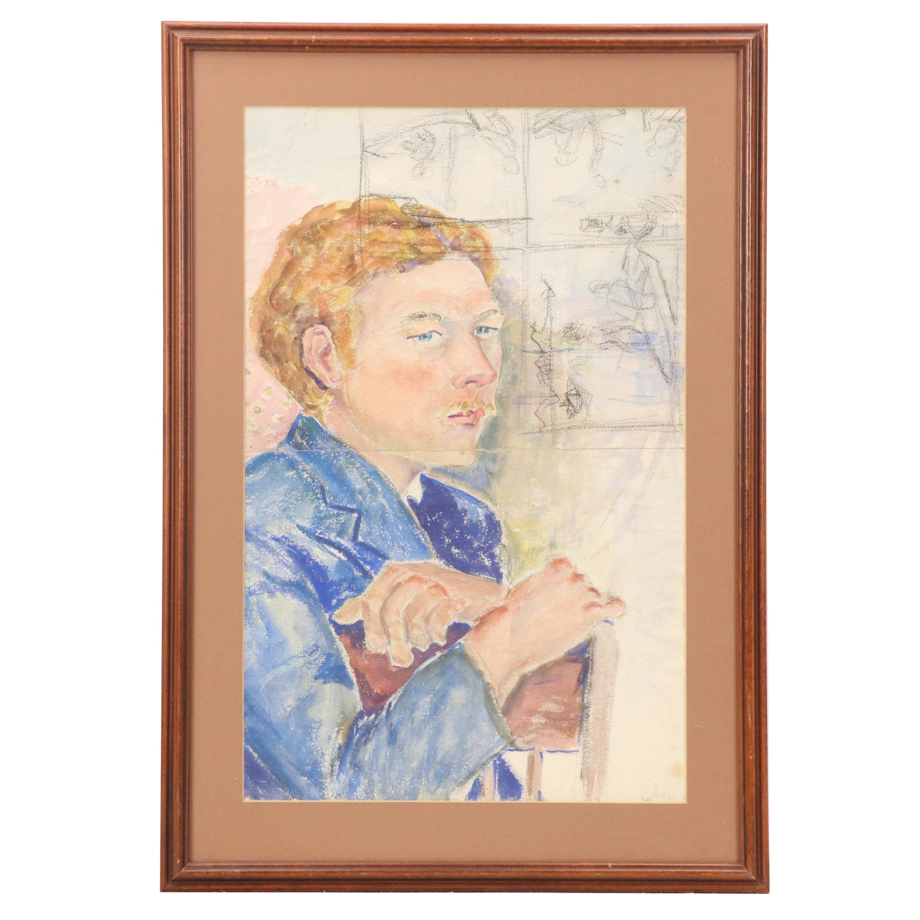 Watercolor Portrait of Man with Red Hair, Late 20th–21st Century
