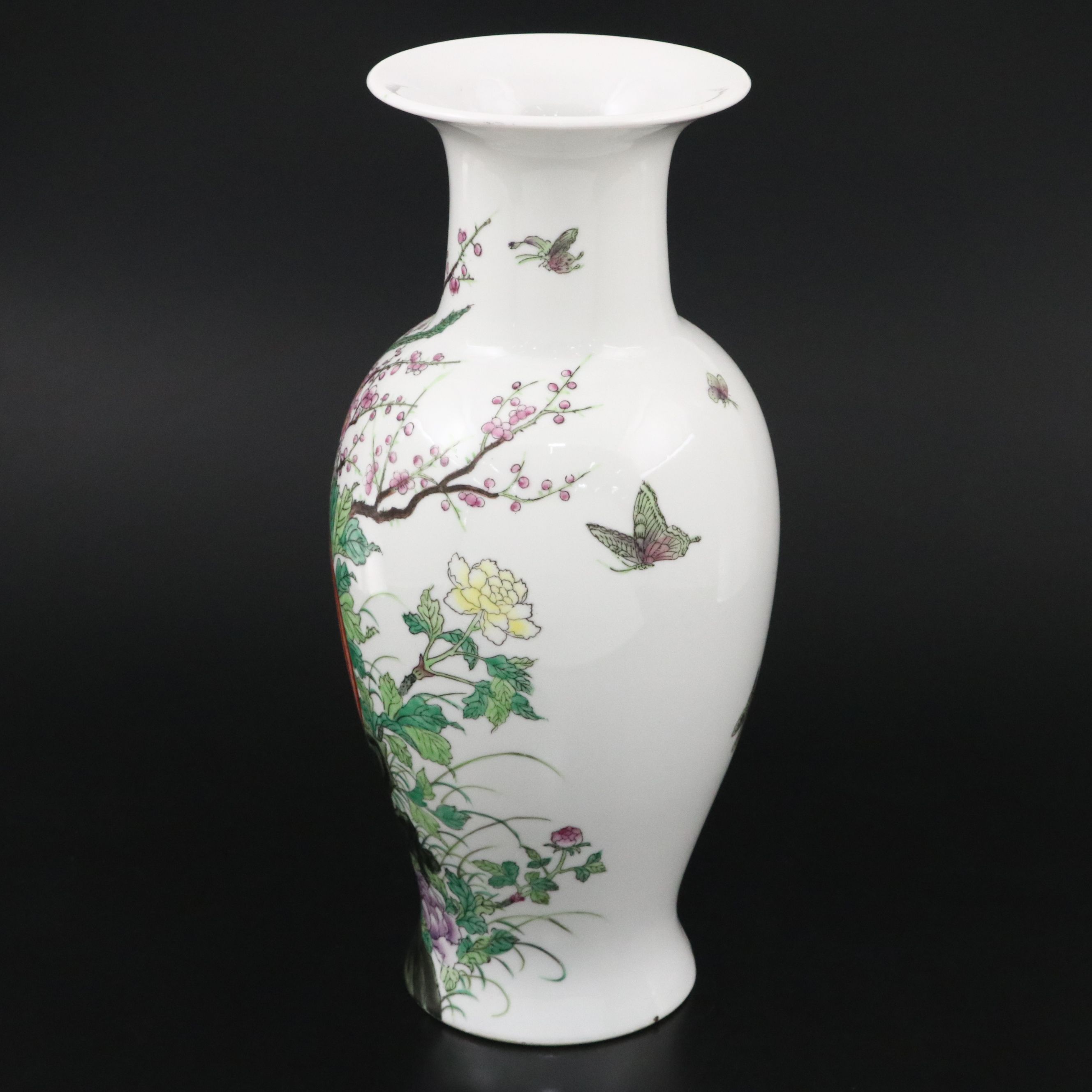 Chinese Famille Rose Hand-Painted Porcelain Vase