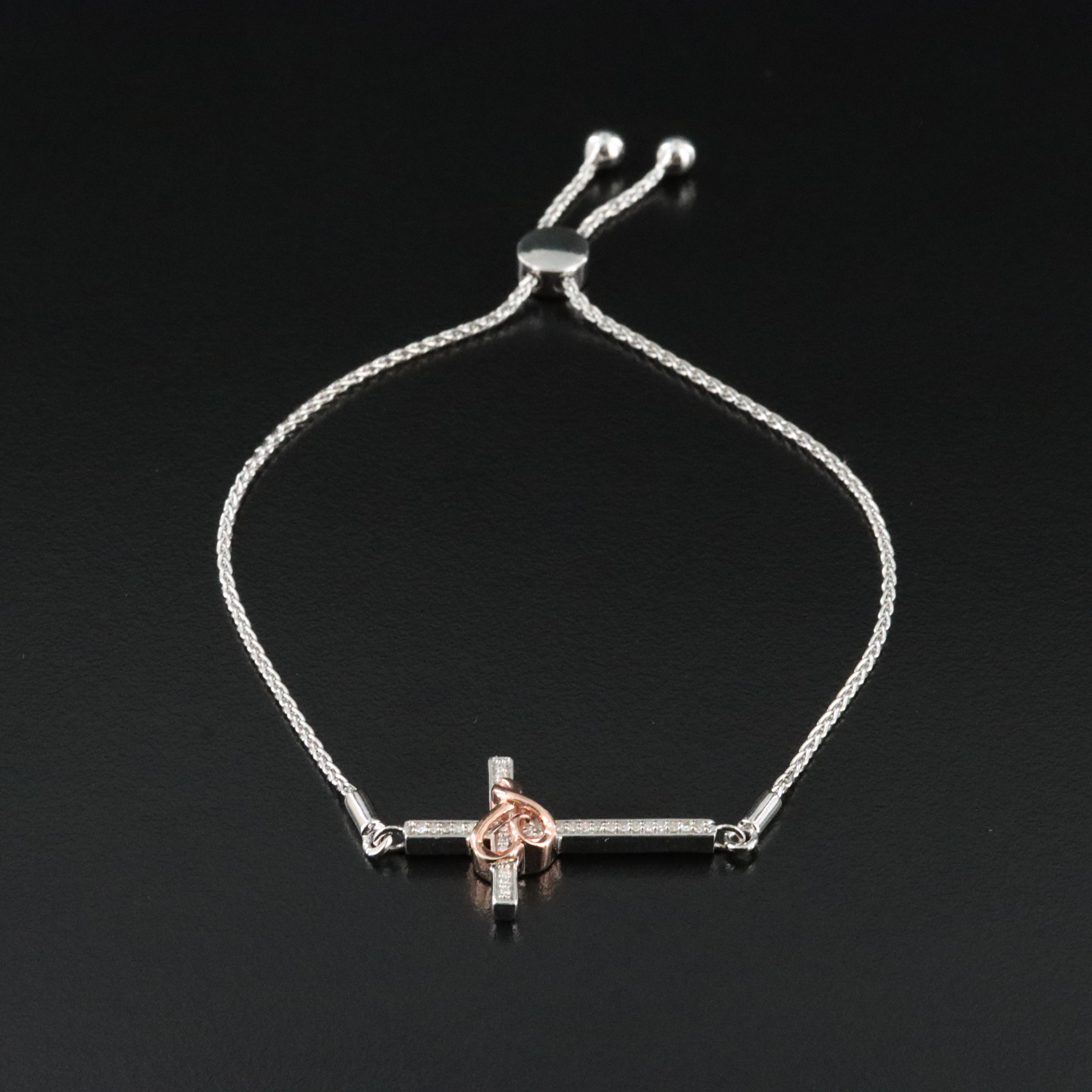 Hallmark Sterling Diamond Cross Bracelet with Rose-Tone Heart Accent