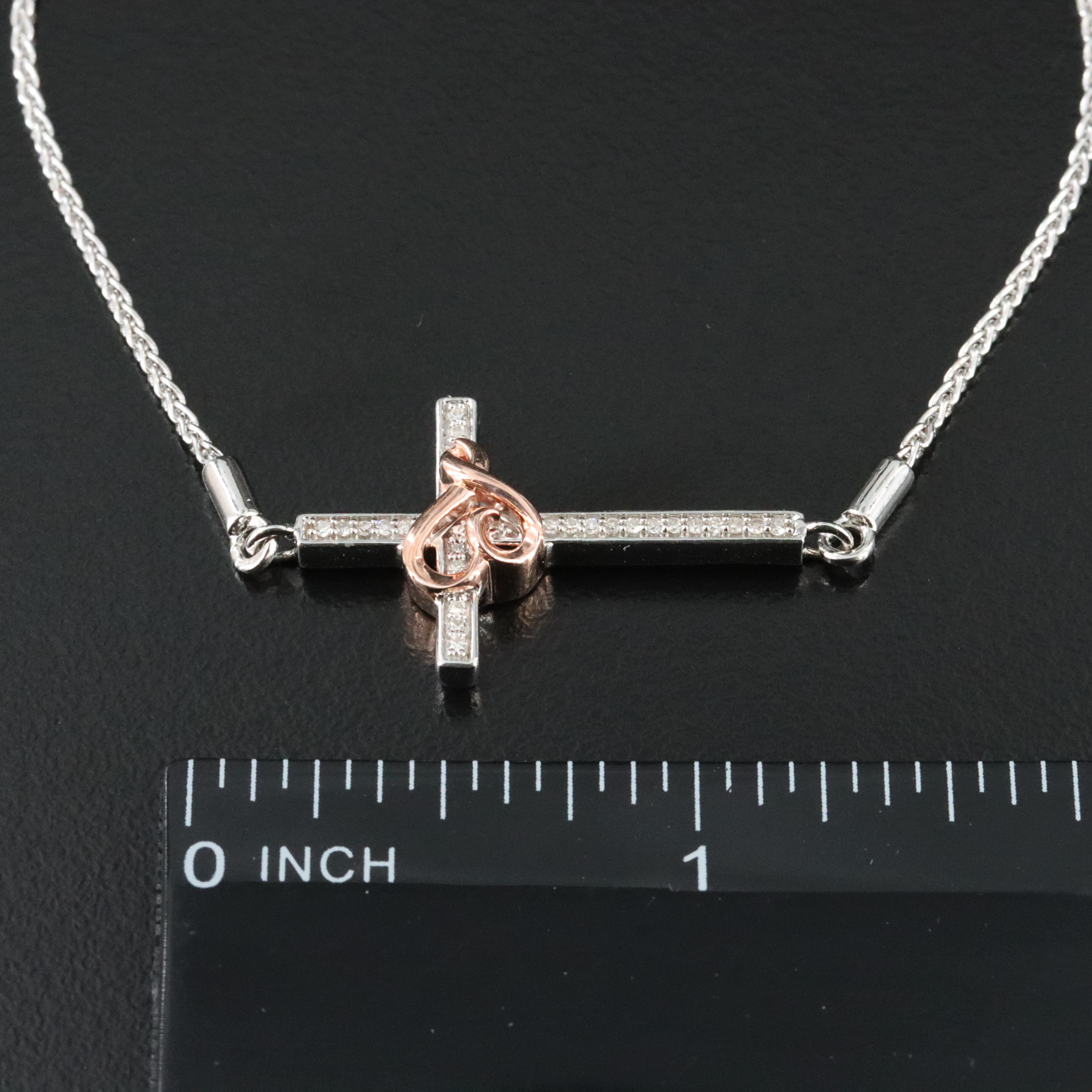 Hallmark Sterling Diamond Cross Bracelet with Rose-Tone Heart Accent
