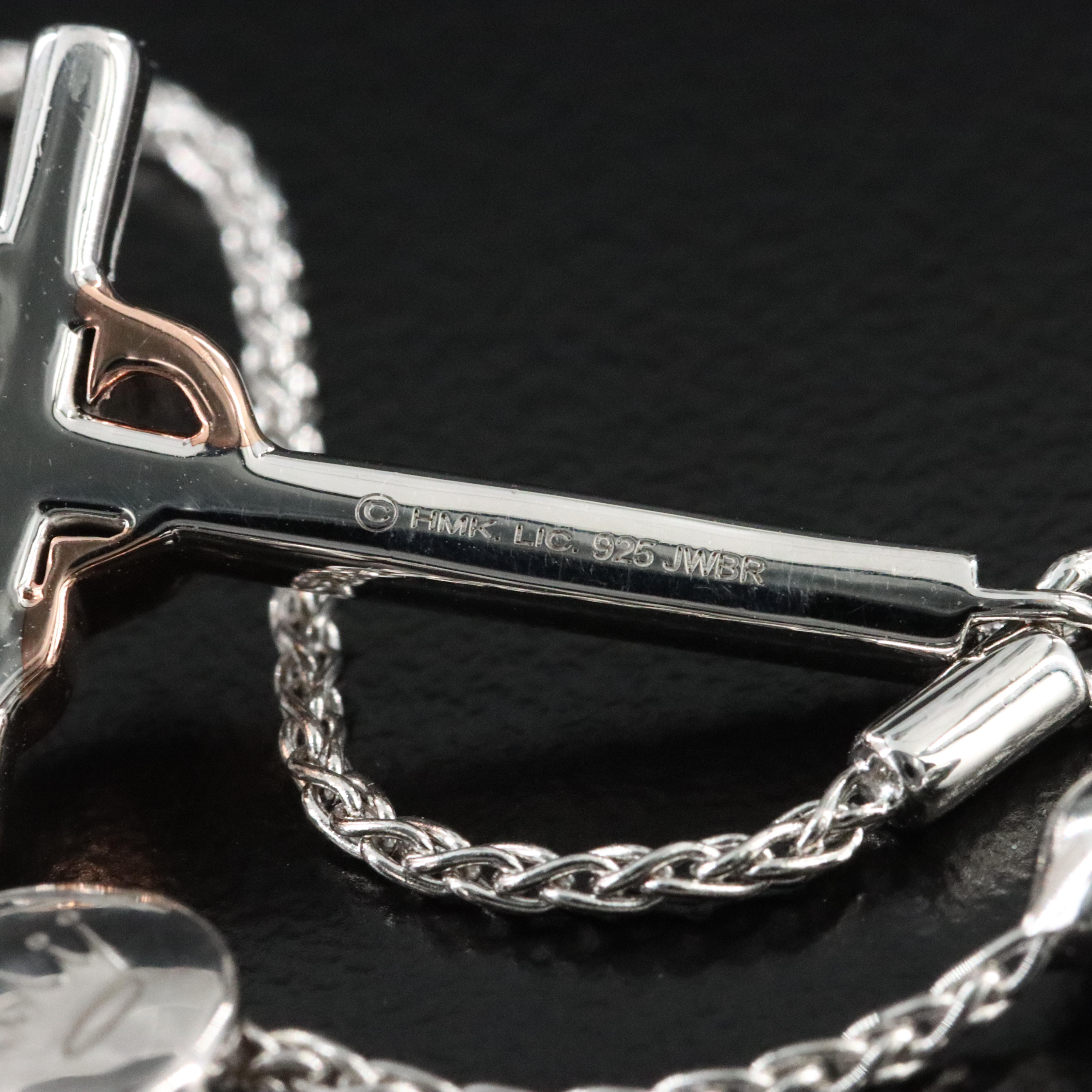 Hallmark Sterling Diamond Cross Bracelet with Rose-Tone Heart Accent