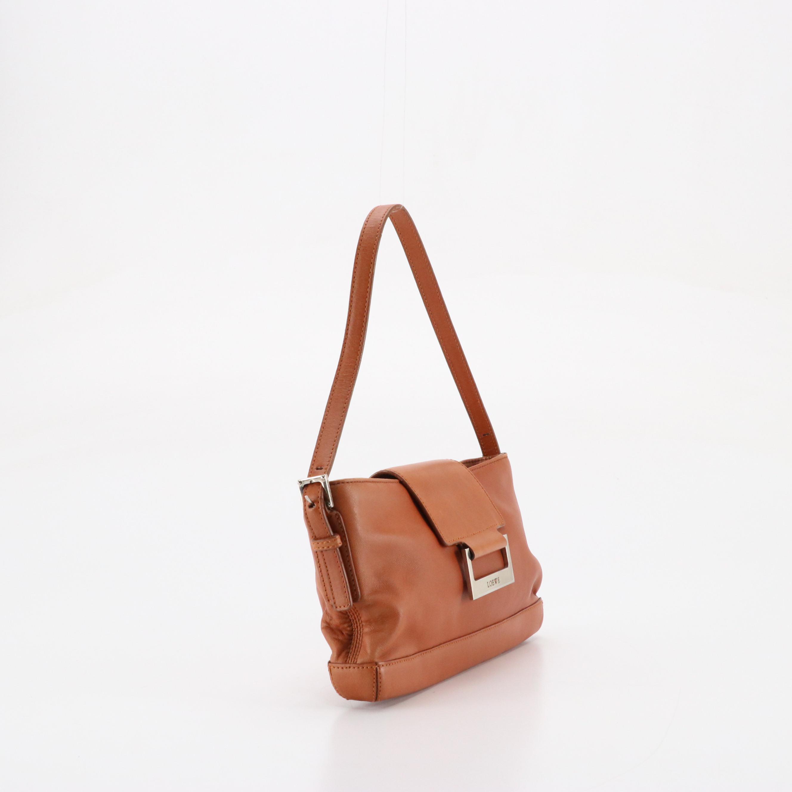 Loewe Small Baguette Shoulder Bag in Brown Lambskin Leather