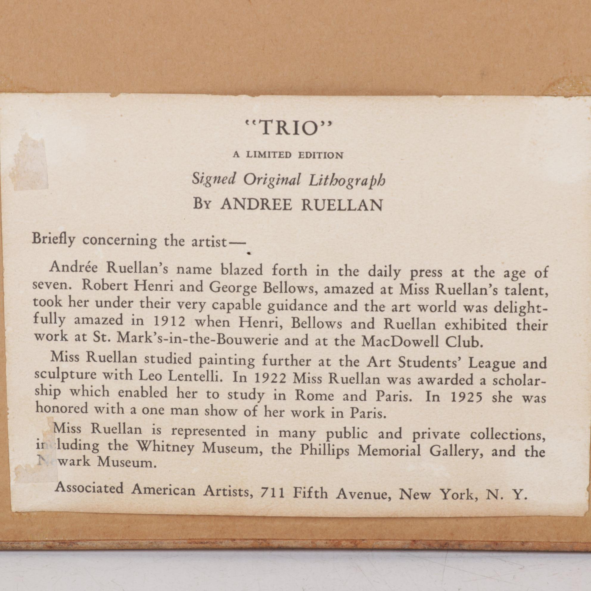 Andre Ruellan "Trio" Lithograph, 1940