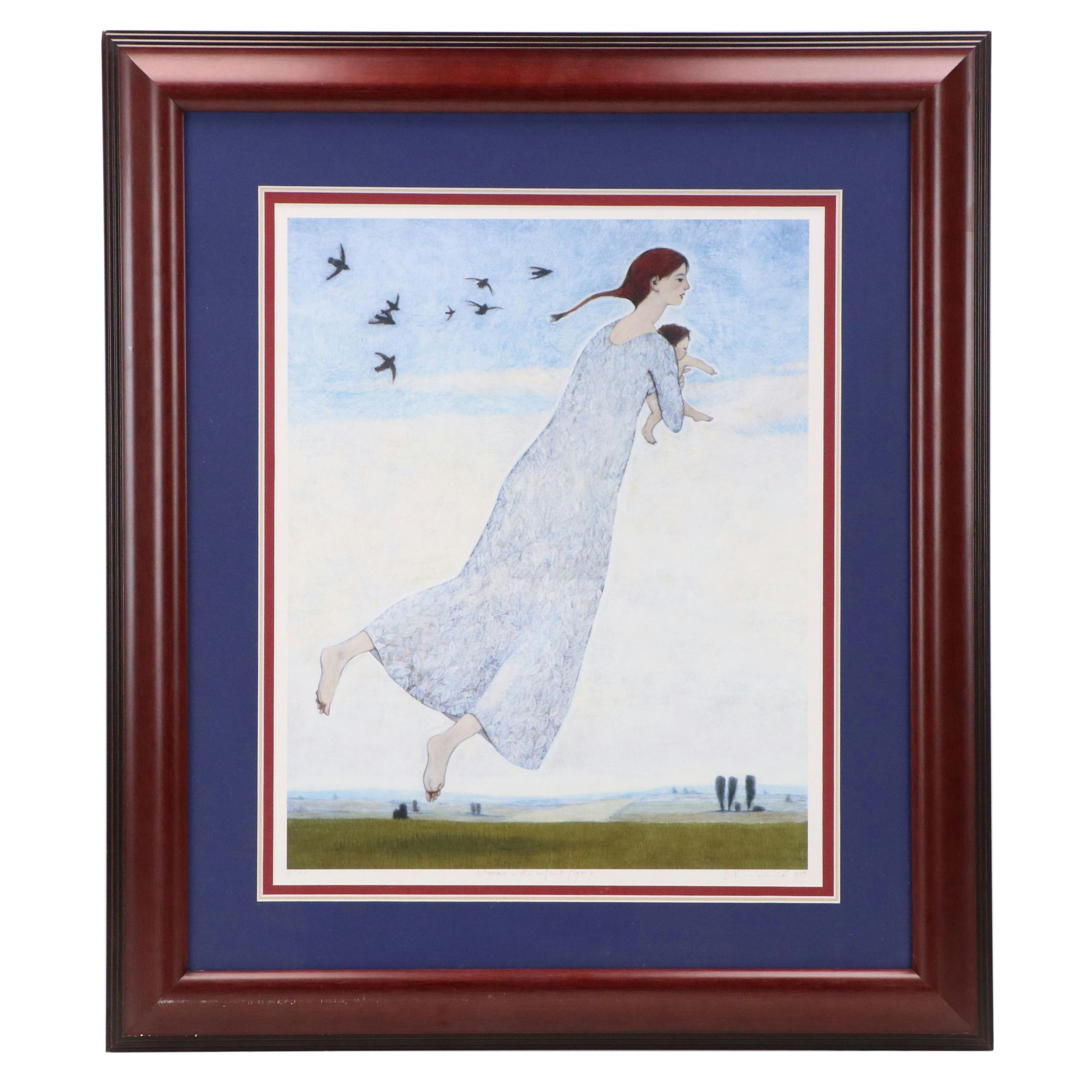 Brian Kershisnik Digital Print "Woman with Infant Flying," 2007