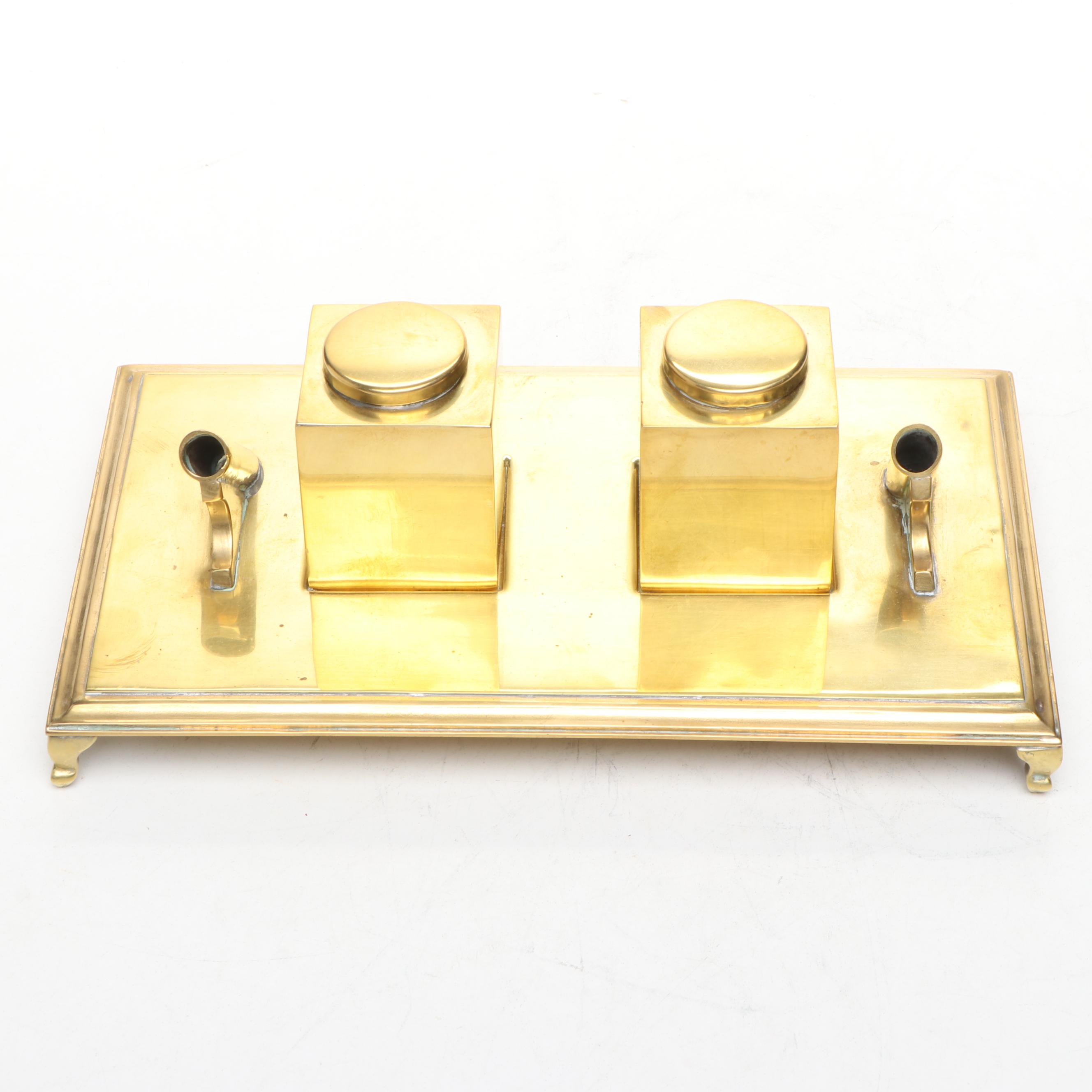 "Thinking Outside the Box" Figurine with Brass Inkwell Desk Set