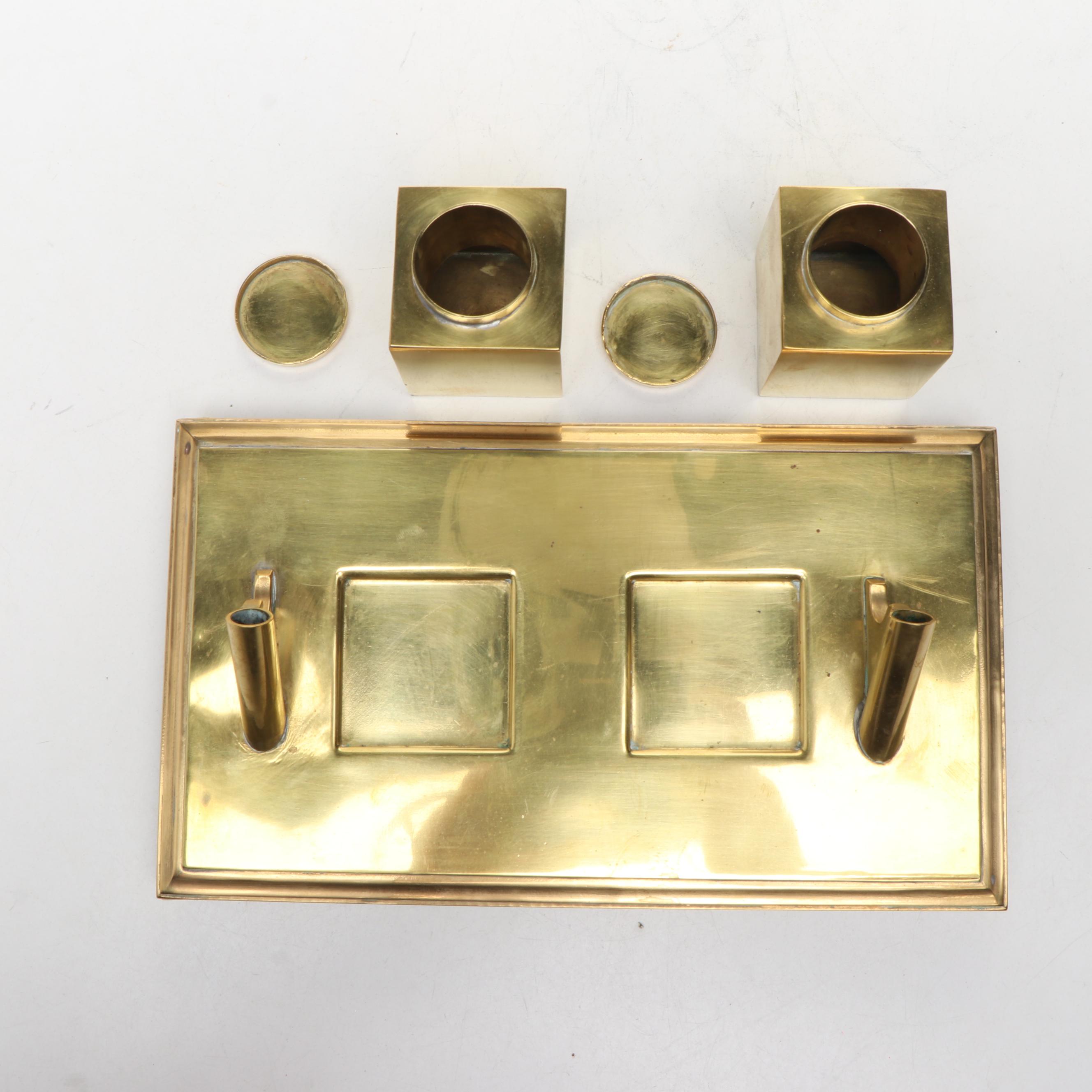 "Thinking Outside the Box" Figurine with Brass Inkwell Desk Set