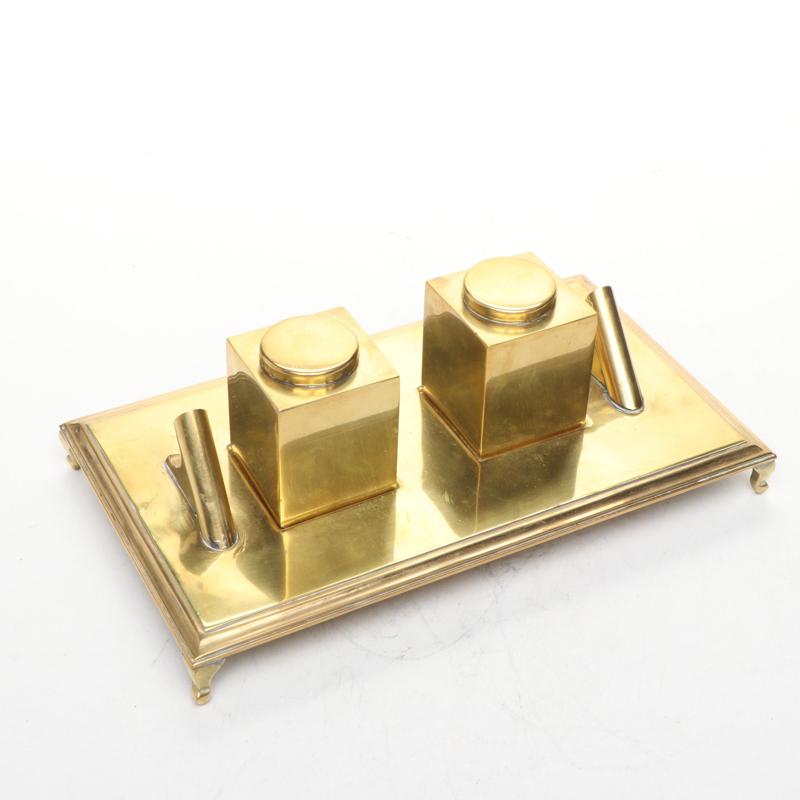 "Thinking Outside the Box" Figurine with Brass Inkwell Desk Set