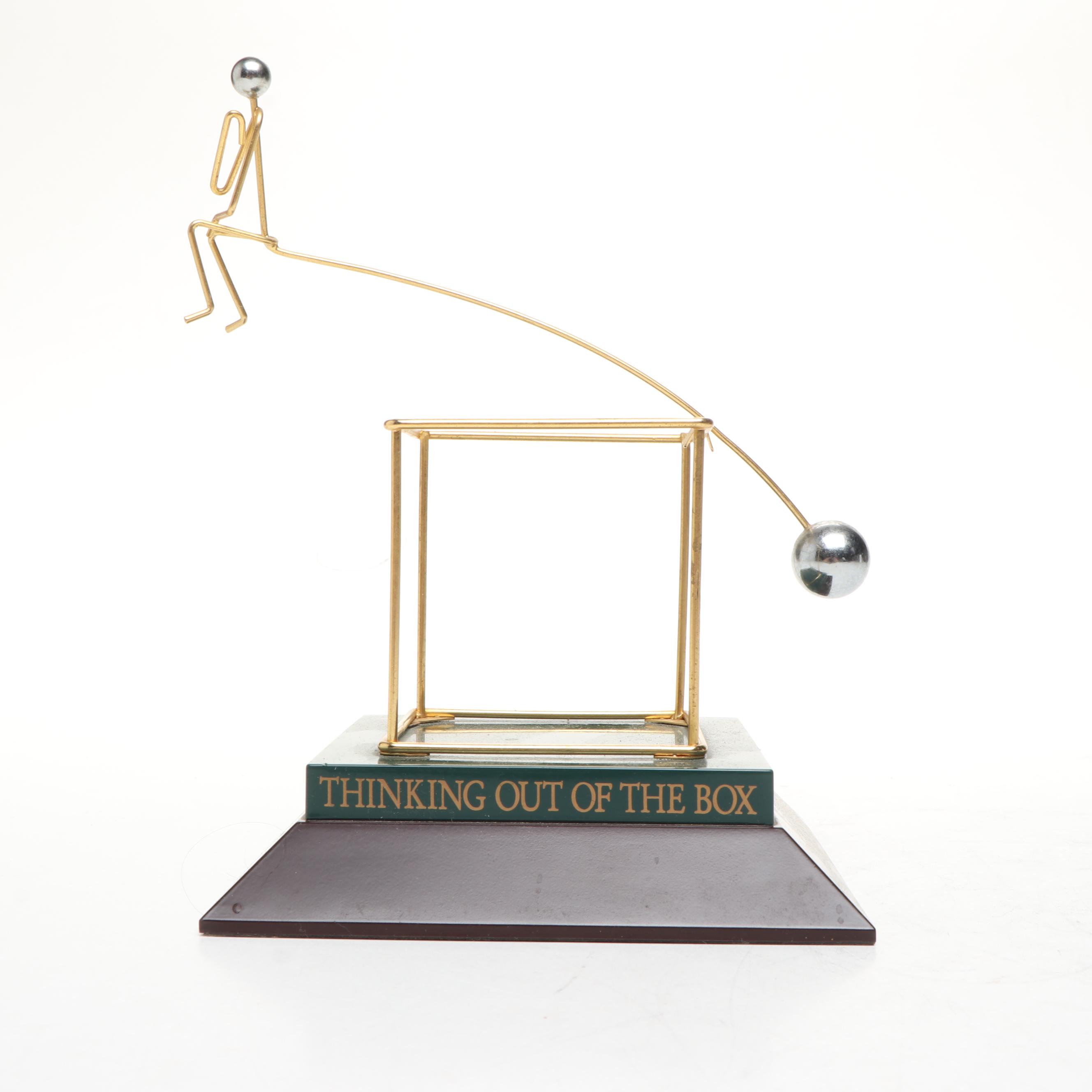 "Thinking Outside the Box" Figurine with Brass Inkwell Desk Set