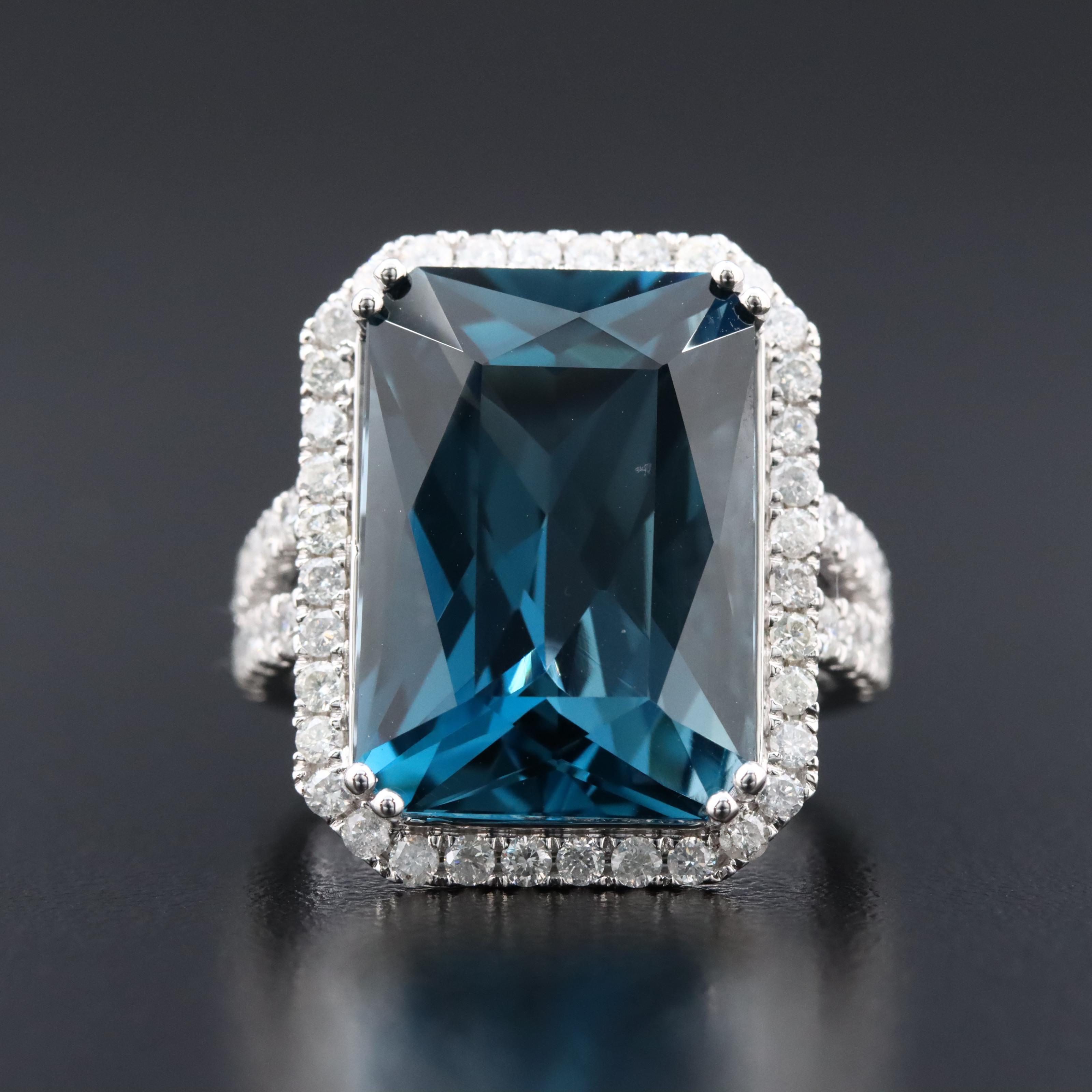 14K 16.78 CT London Blue Topaz and 1.37 CTW Diamond Ring