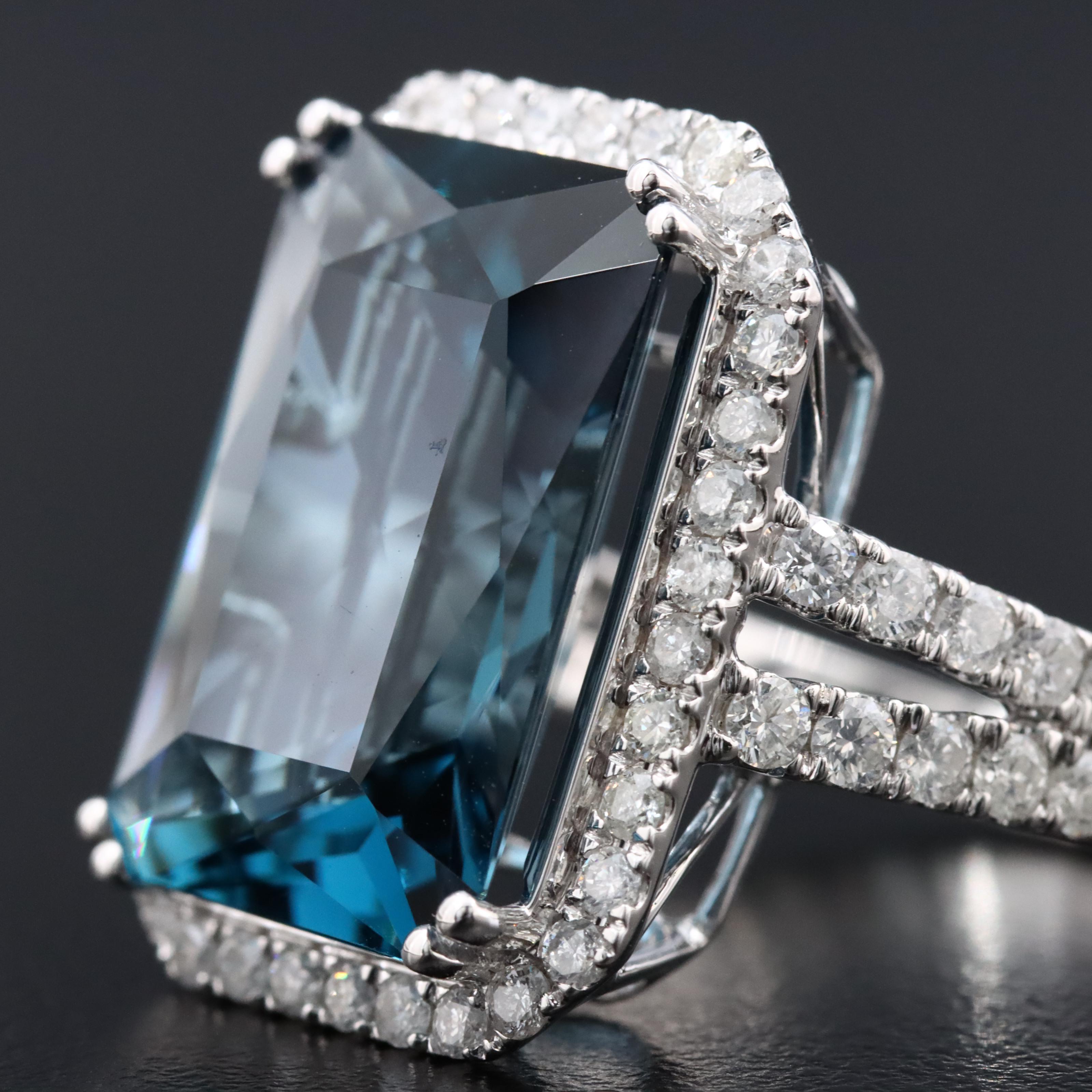 14K 16.78 CT London Blue Topaz and 1.37 CTW Diamond Ring
