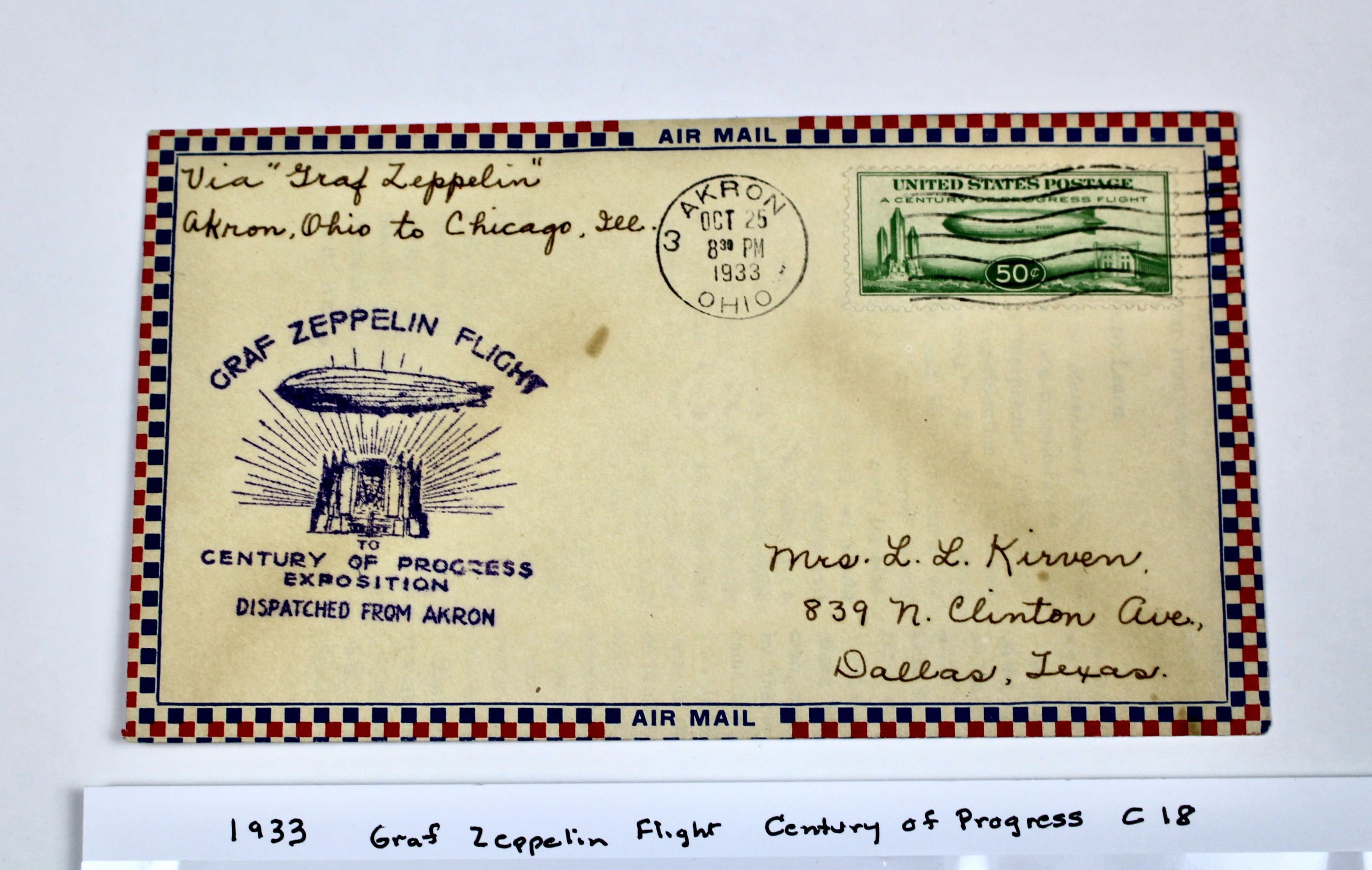 1933 Graf Zeppelin Century of Progress Postal Cover