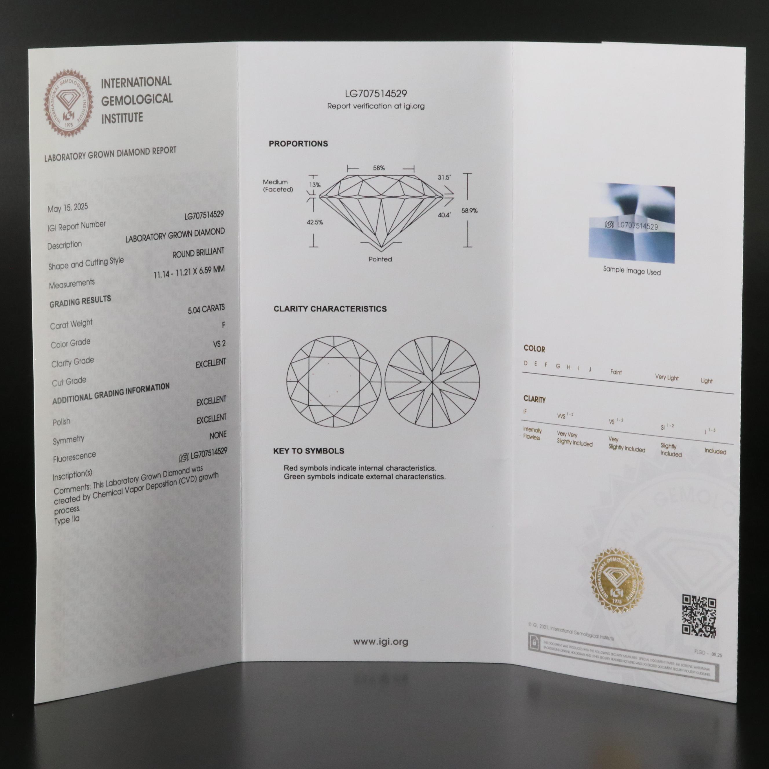 Loose 5.04 CT Lab Grown Diamond with IGI Report
