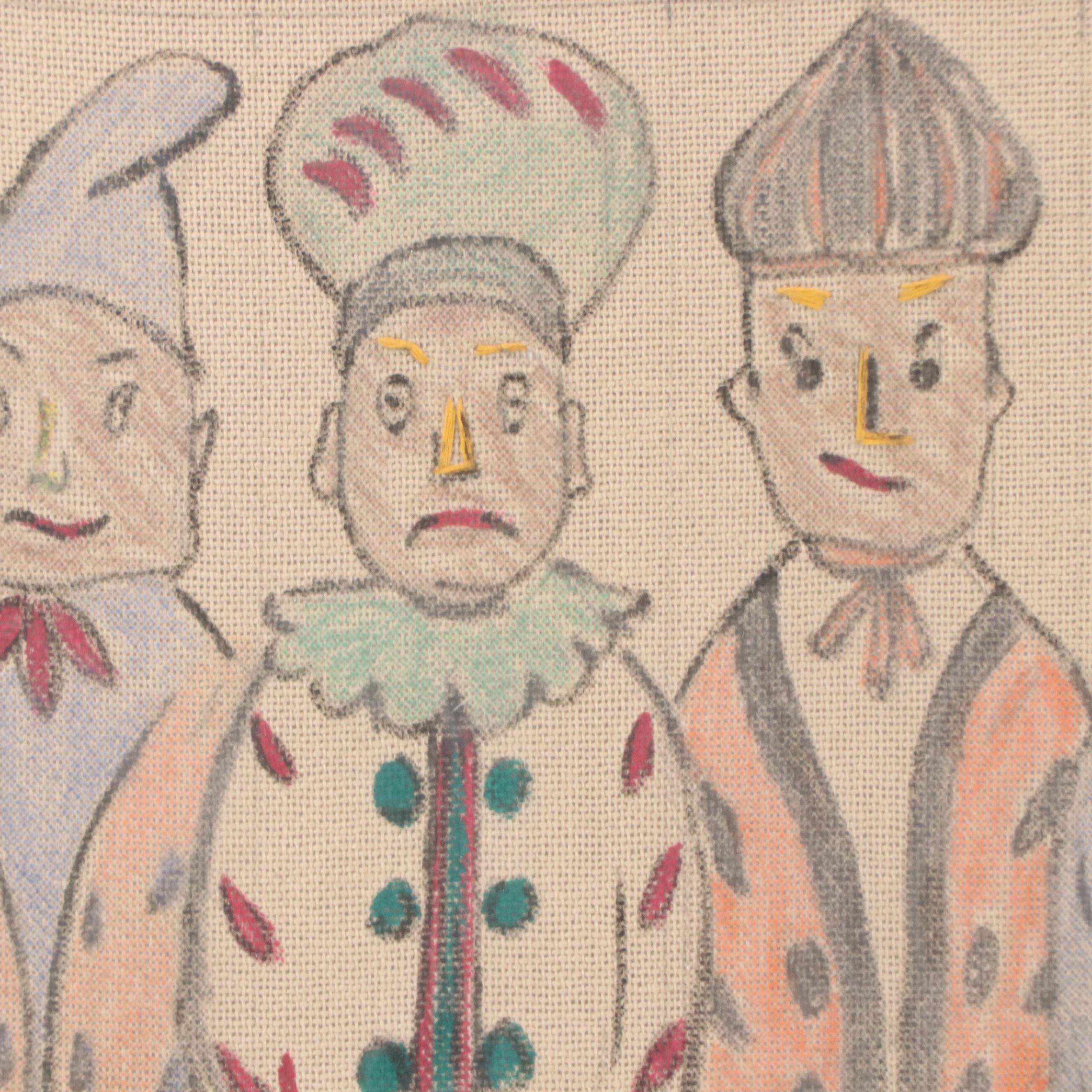 R. A. Schuster Figural Mixed Media Painting, Late 20th Century