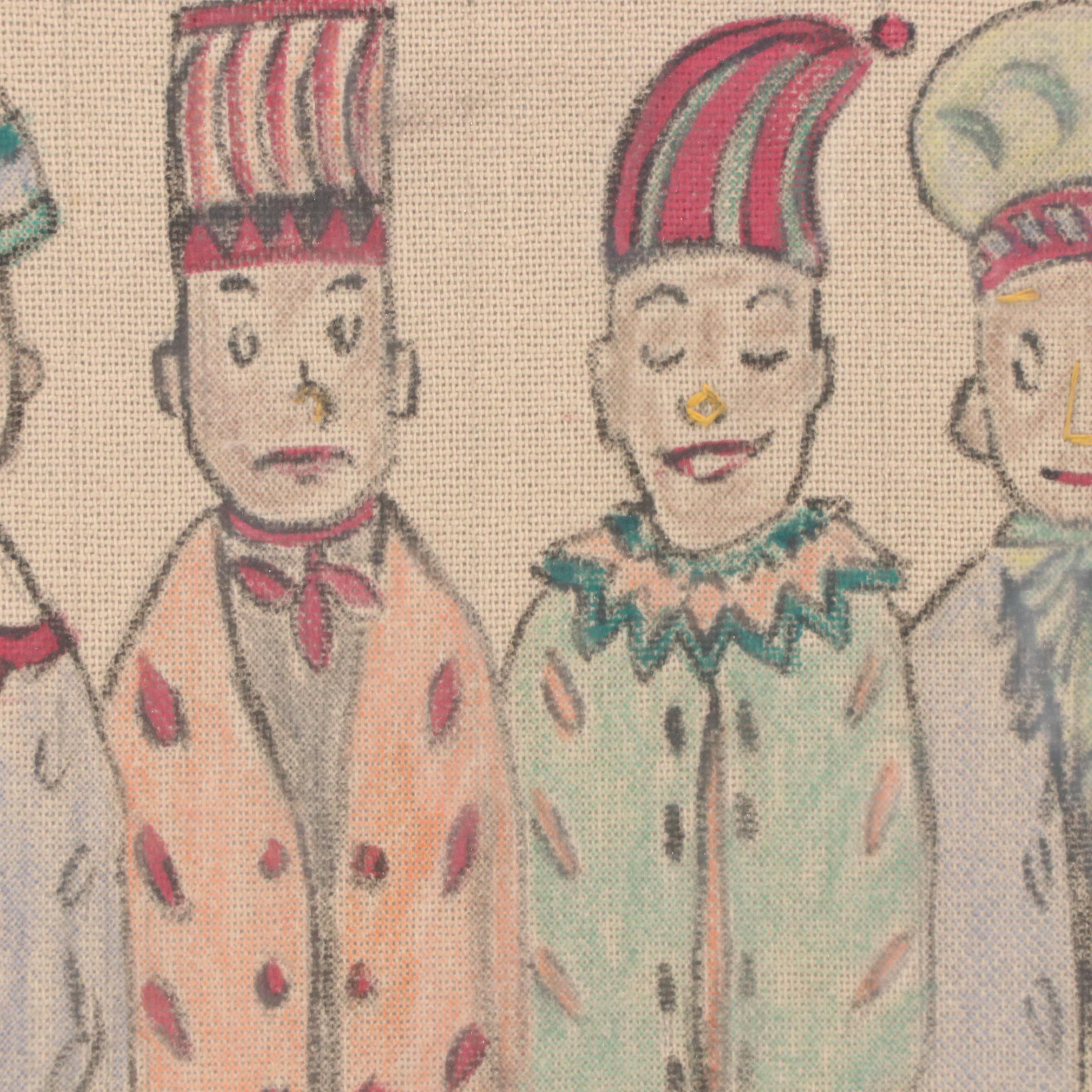 R. A. Schuster Figural Mixed Media Painting, Late 20th Century