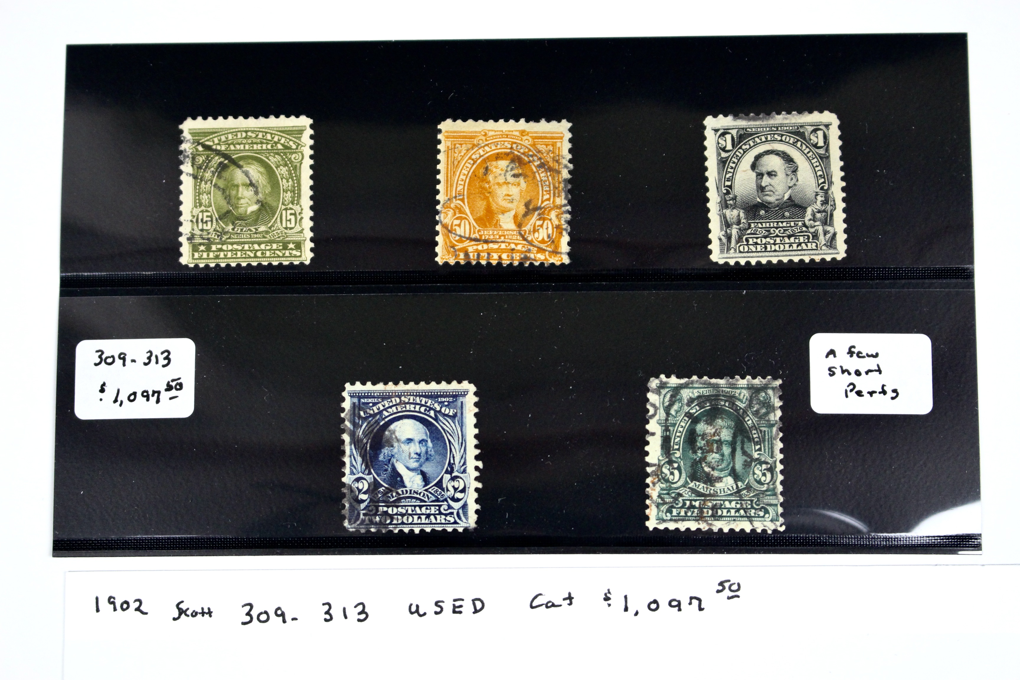 Five High Value U.S. Postage Stamps, 1902
