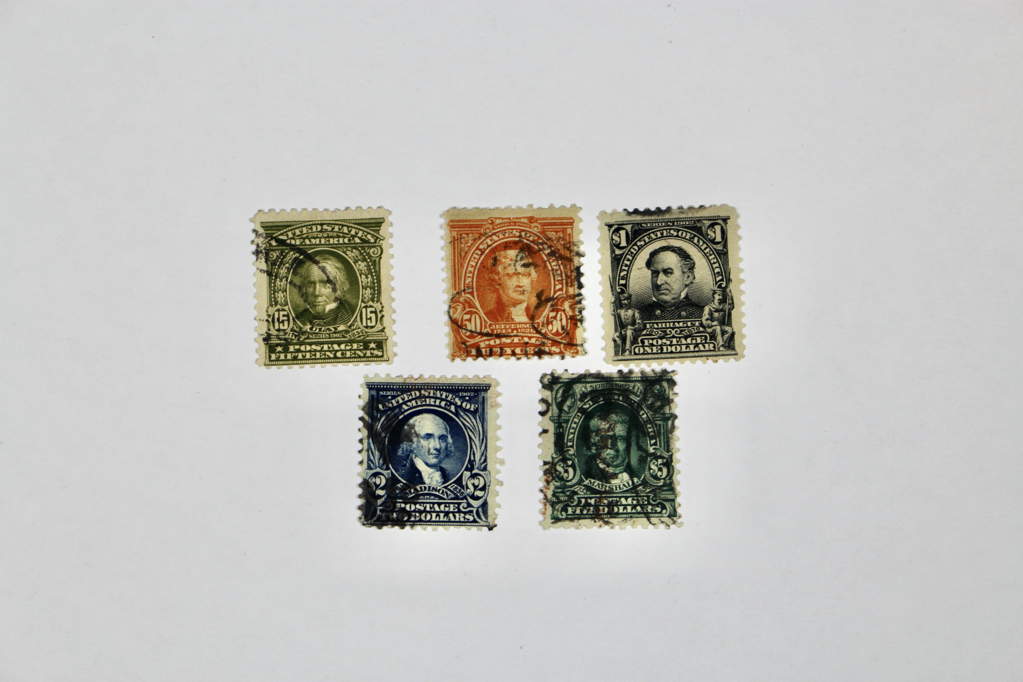 Five High Value U.S. Postage Stamps, 1902