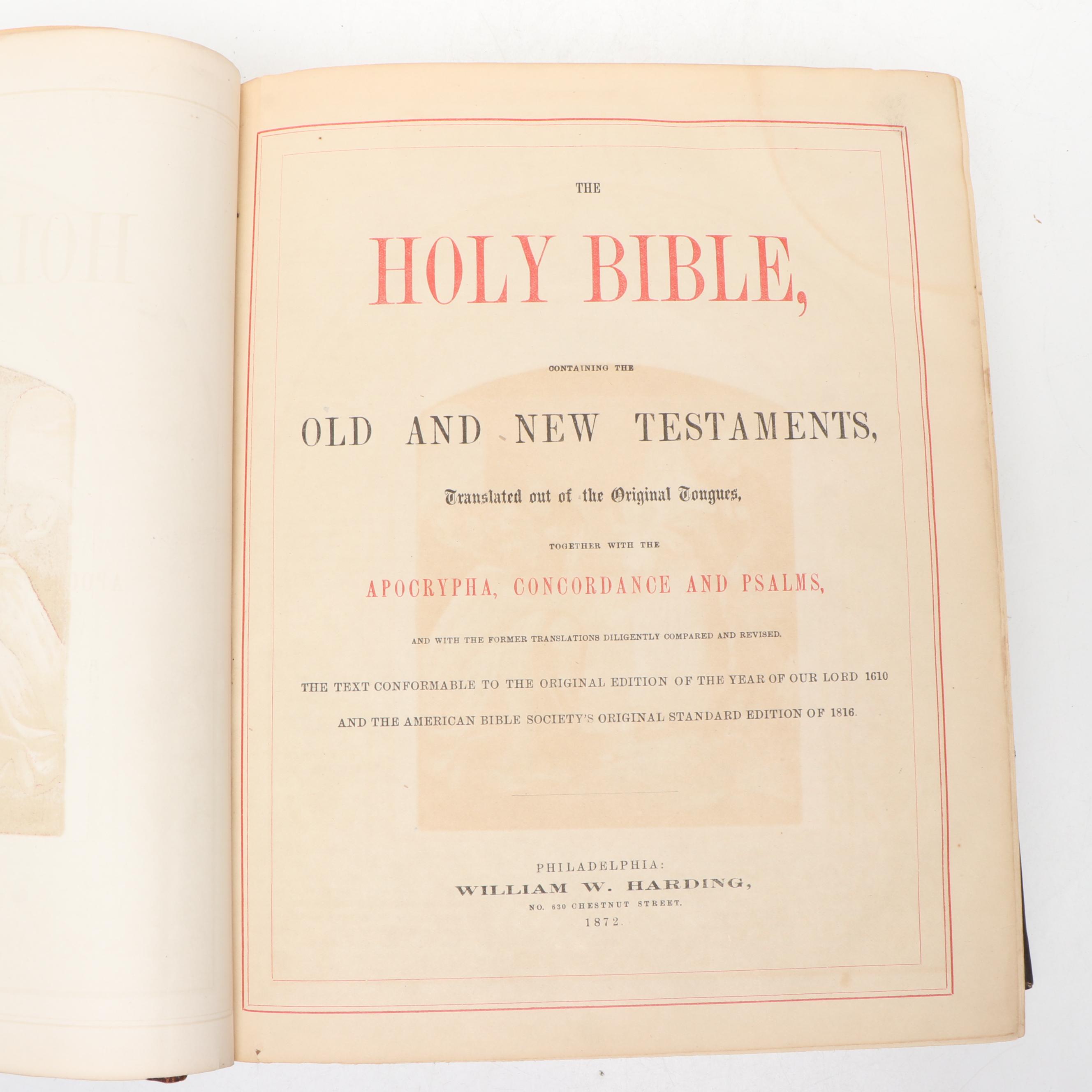 Victorian Gilt Leather Bible with Mid-Century Chalkware Rabbi