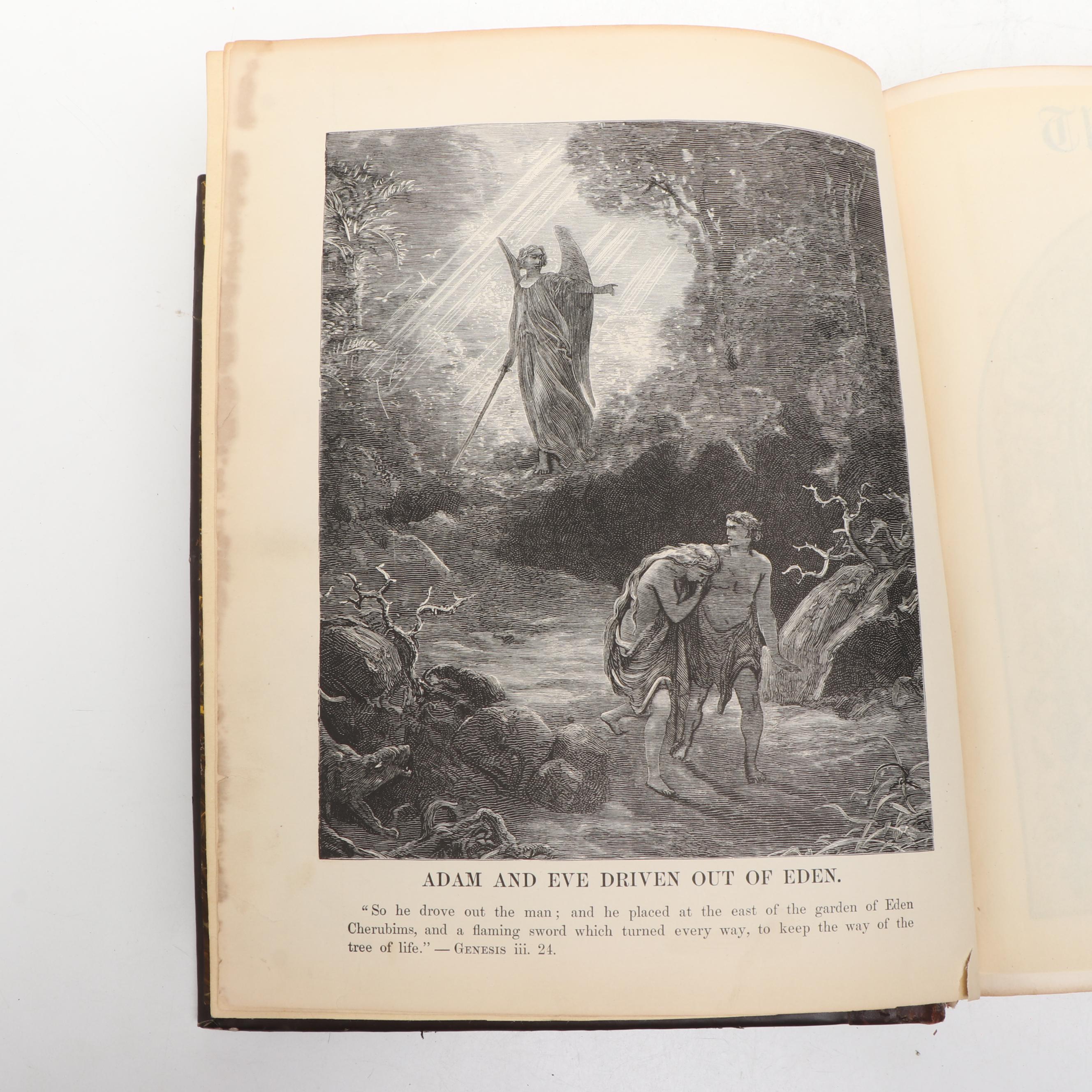 Victorian Gilt Leather Bible with Mid-Century Chalkware Rabbi