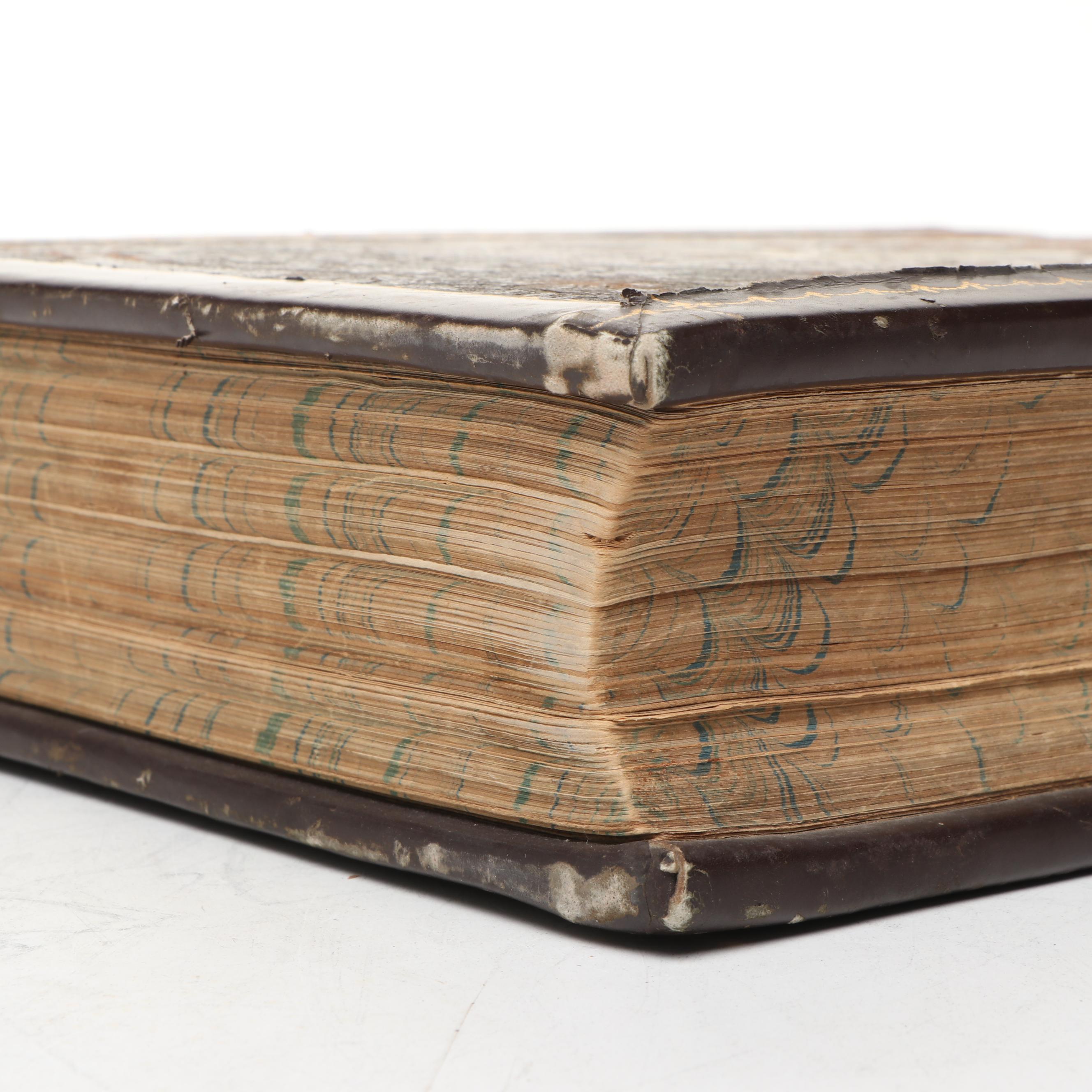 Victorian Gilt Leather Bible with Mid-Century Chalkware Rabbi