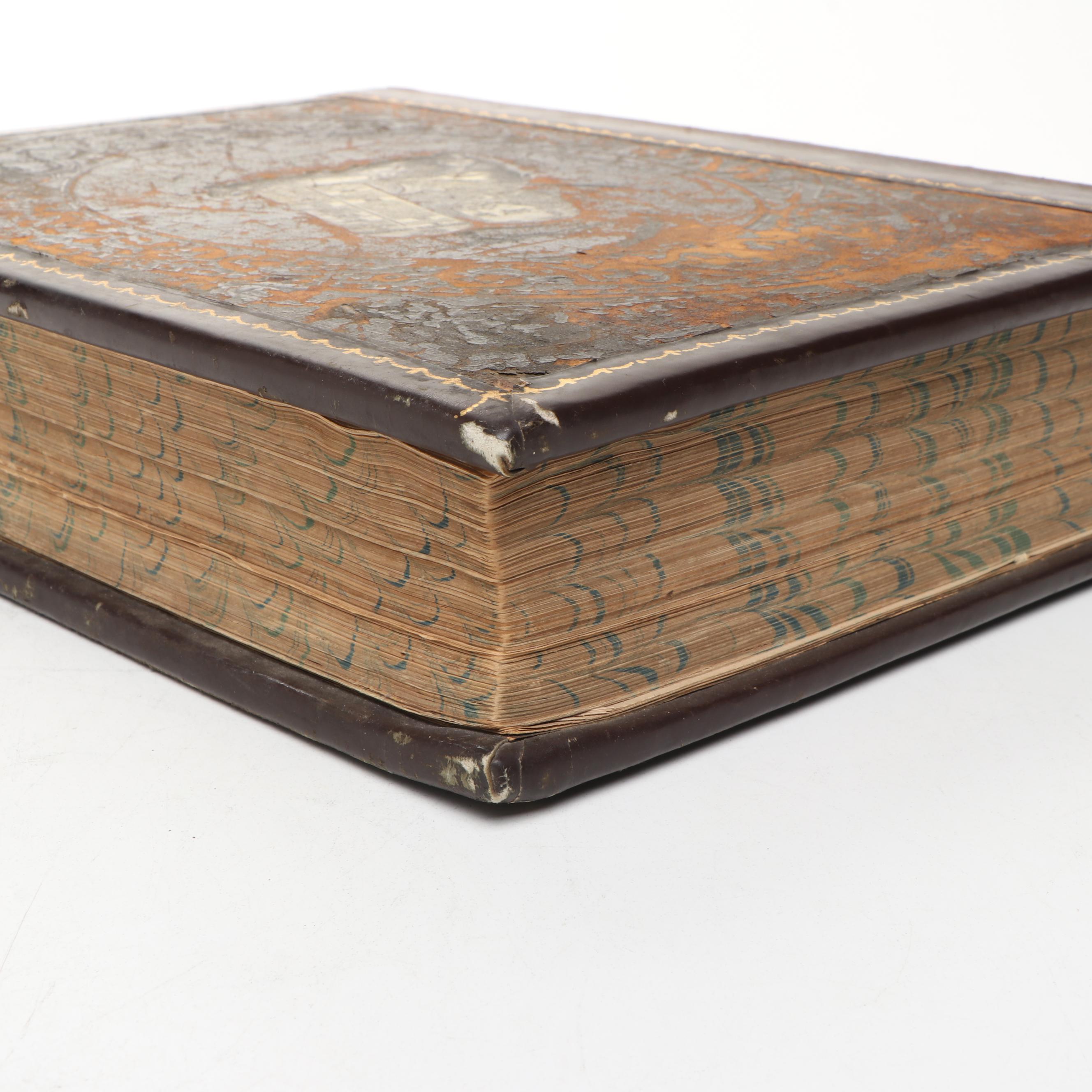 Victorian Gilt Leather Bible with Mid-Century Chalkware Rabbi