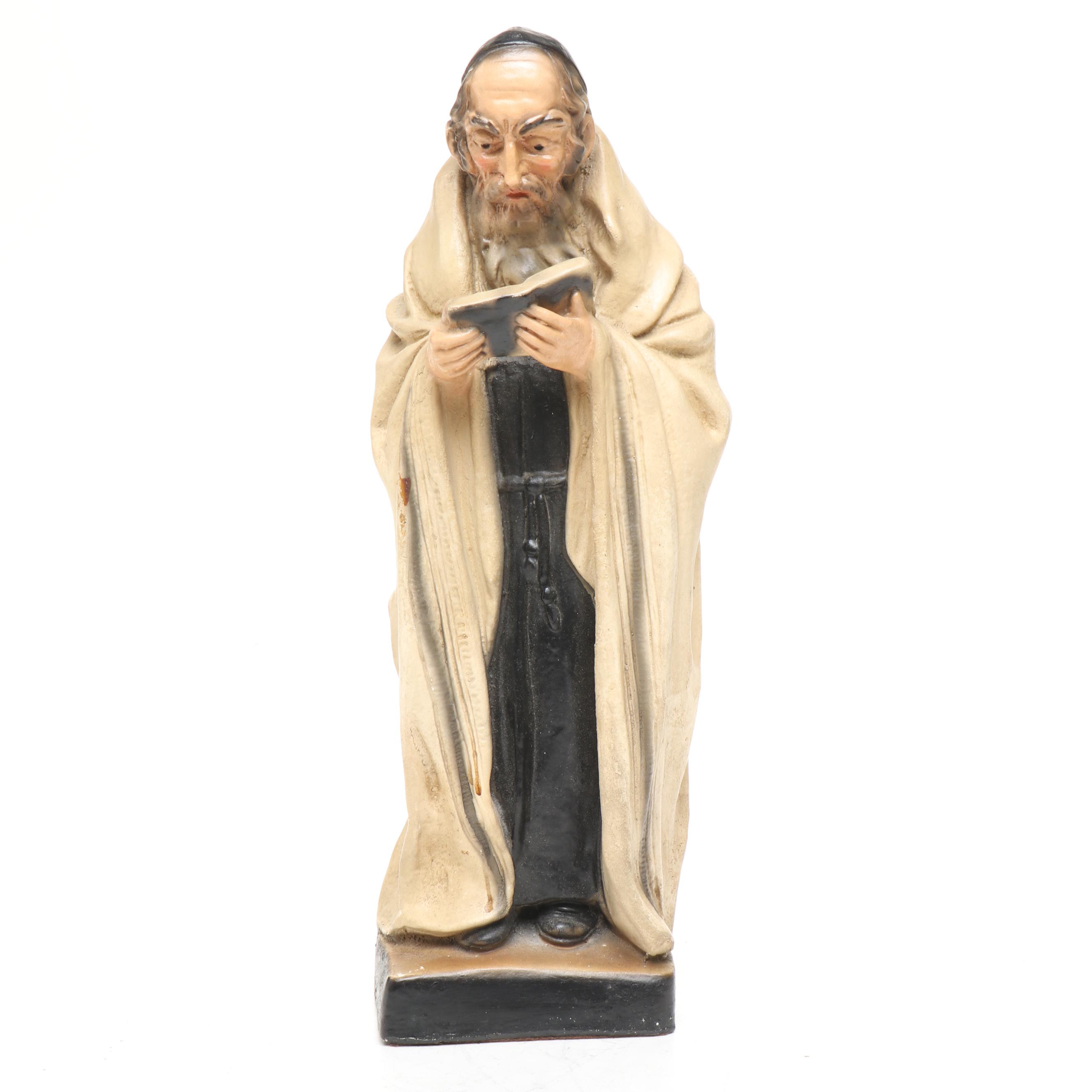 Victorian Gilt Leather Bible with Mid-Century Chalkware Rabbi