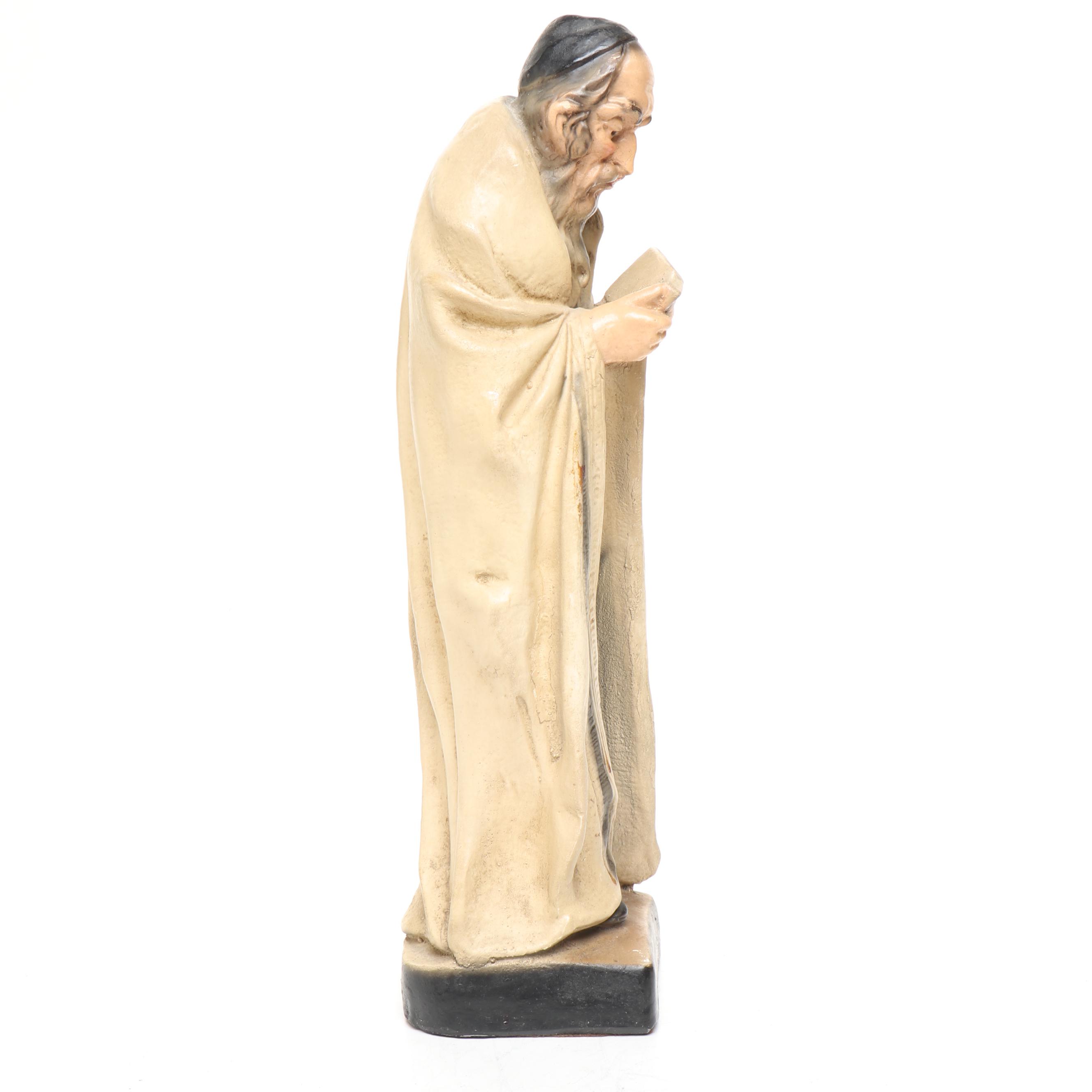 Victorian Gilt Leather Bible with Mid-Century Chalkware Rabbi