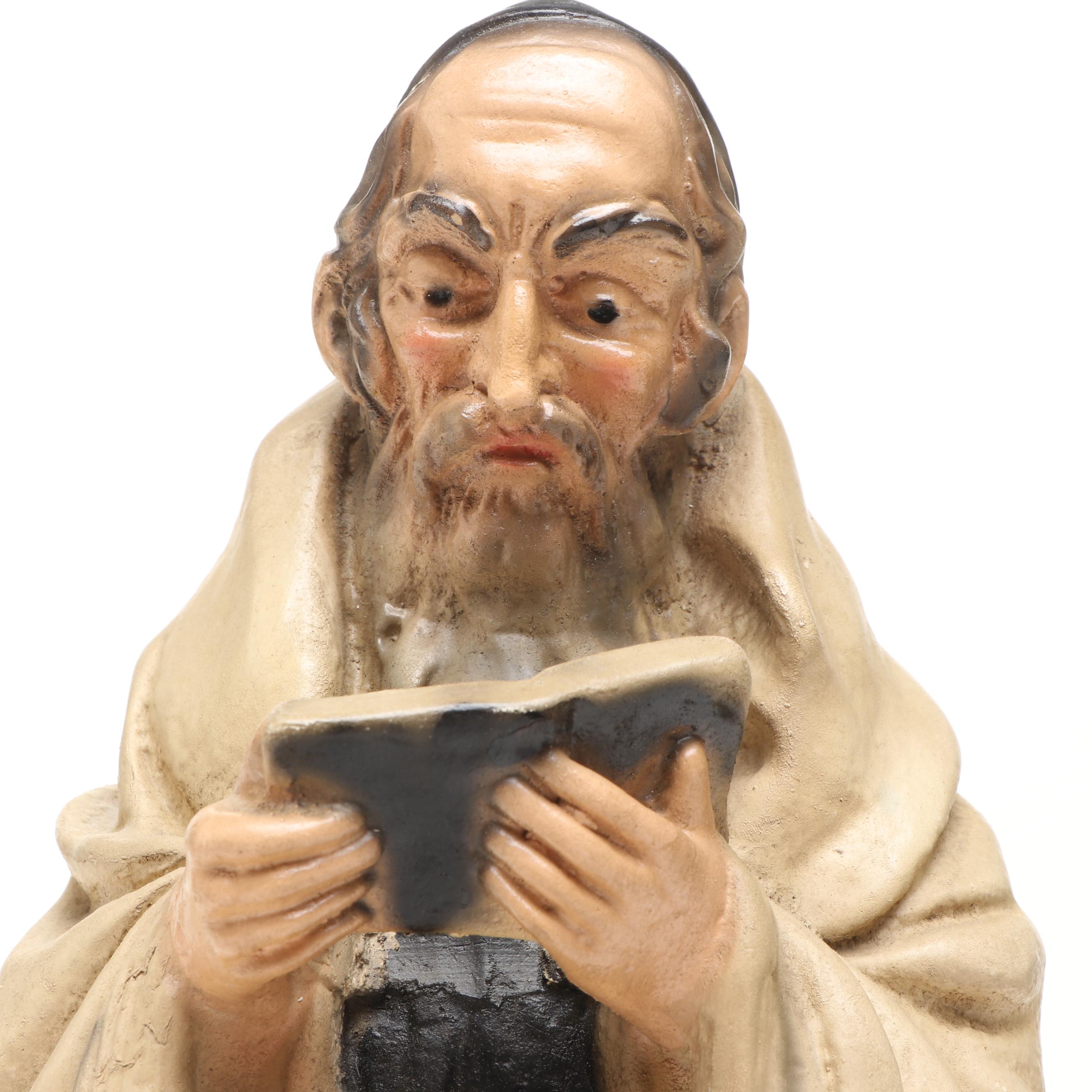 Victorian Gilt Leather Bible with Mid-Century Chalkware Rabbi