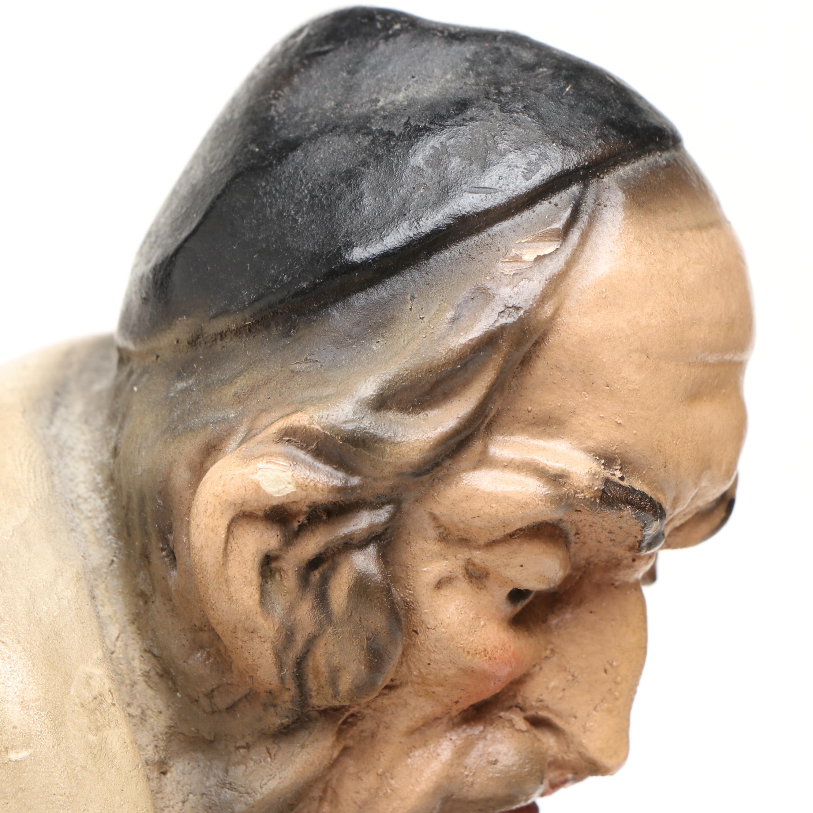 Victorian Gilt Leather Bible with Mid-Century Chalkware Rabbi