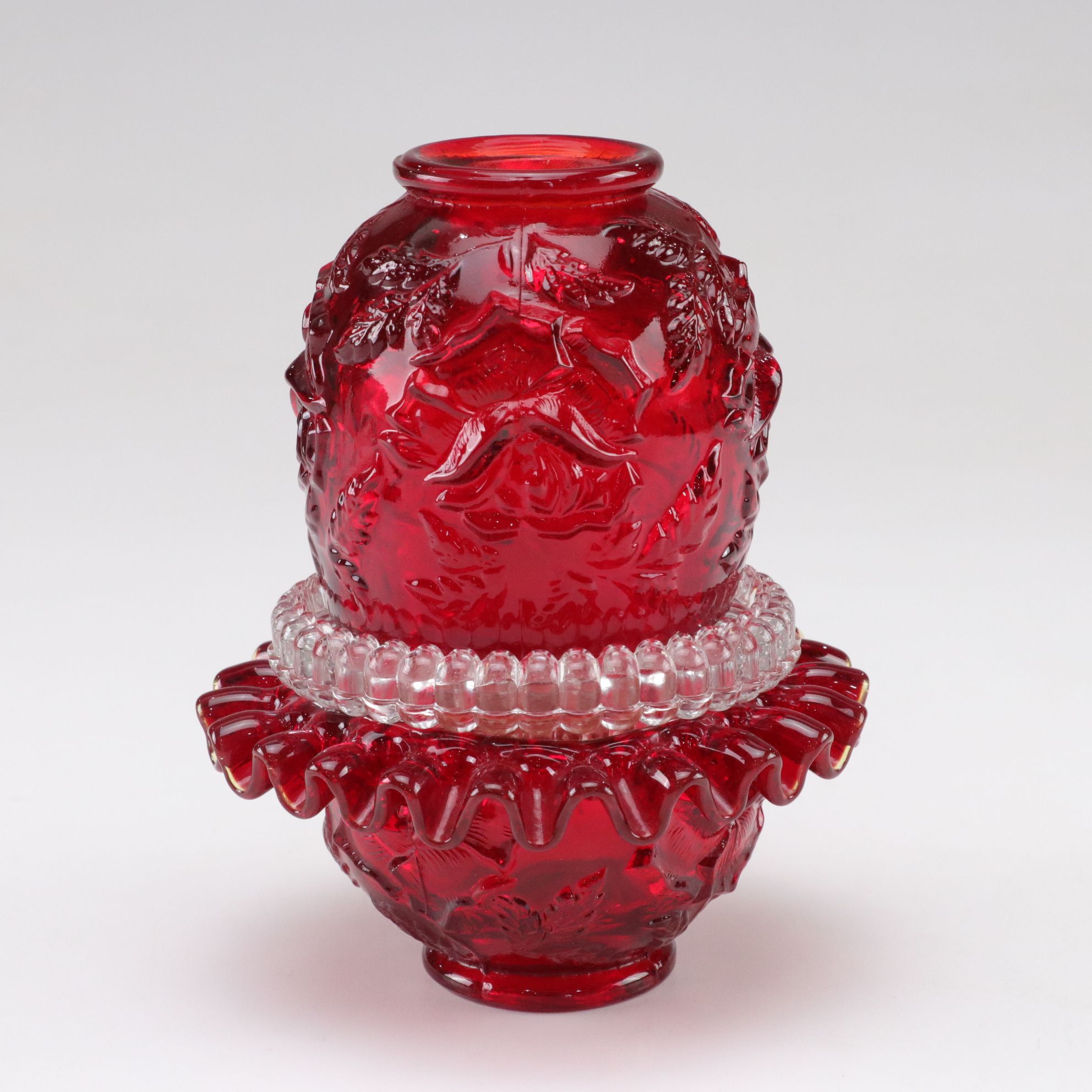 Fenton and L.G. Wright Four-Piece "Red Roses" Glass Fairy Light