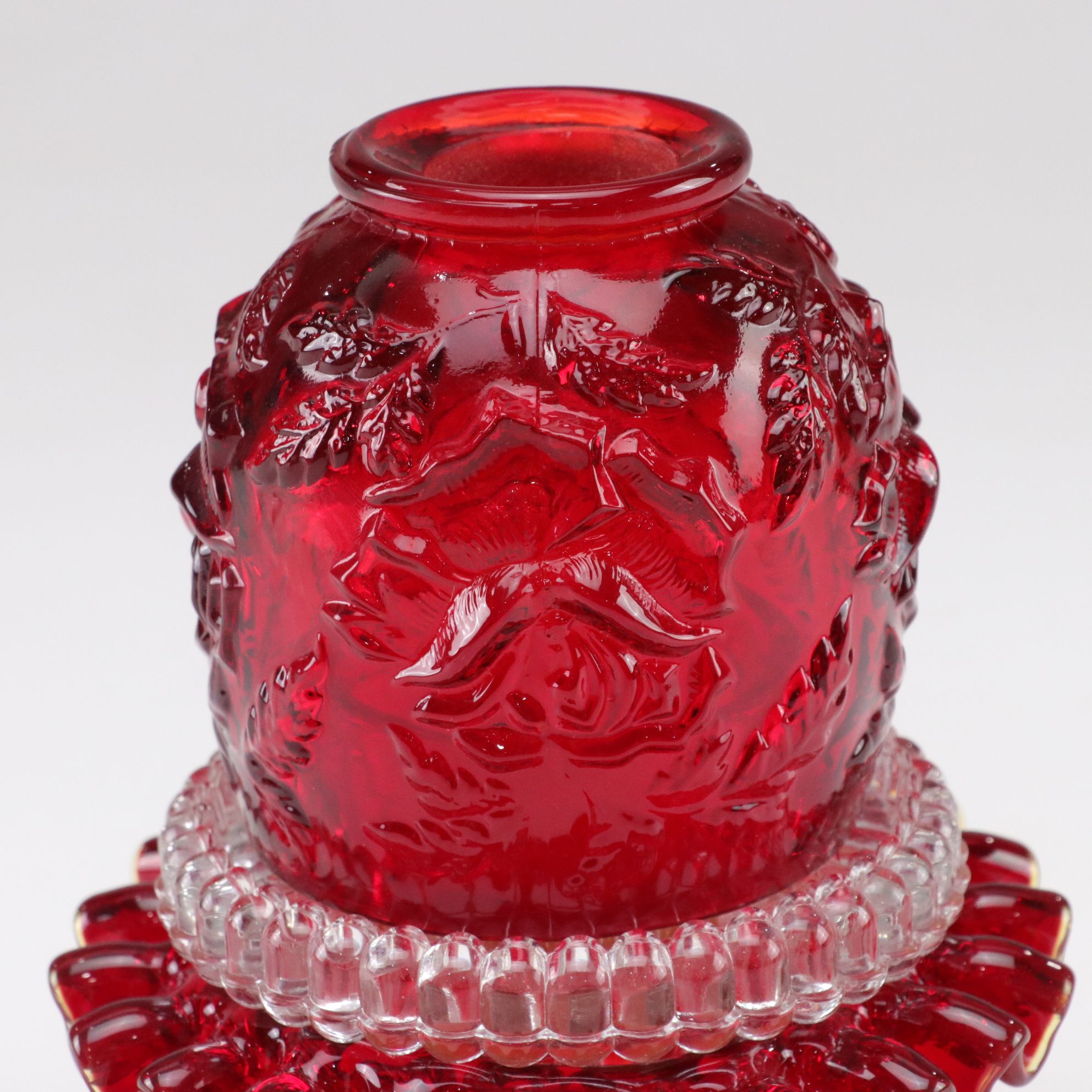 Fenton and L.G. Wright Four-Piece "Red Roses" Glass Fairy Light