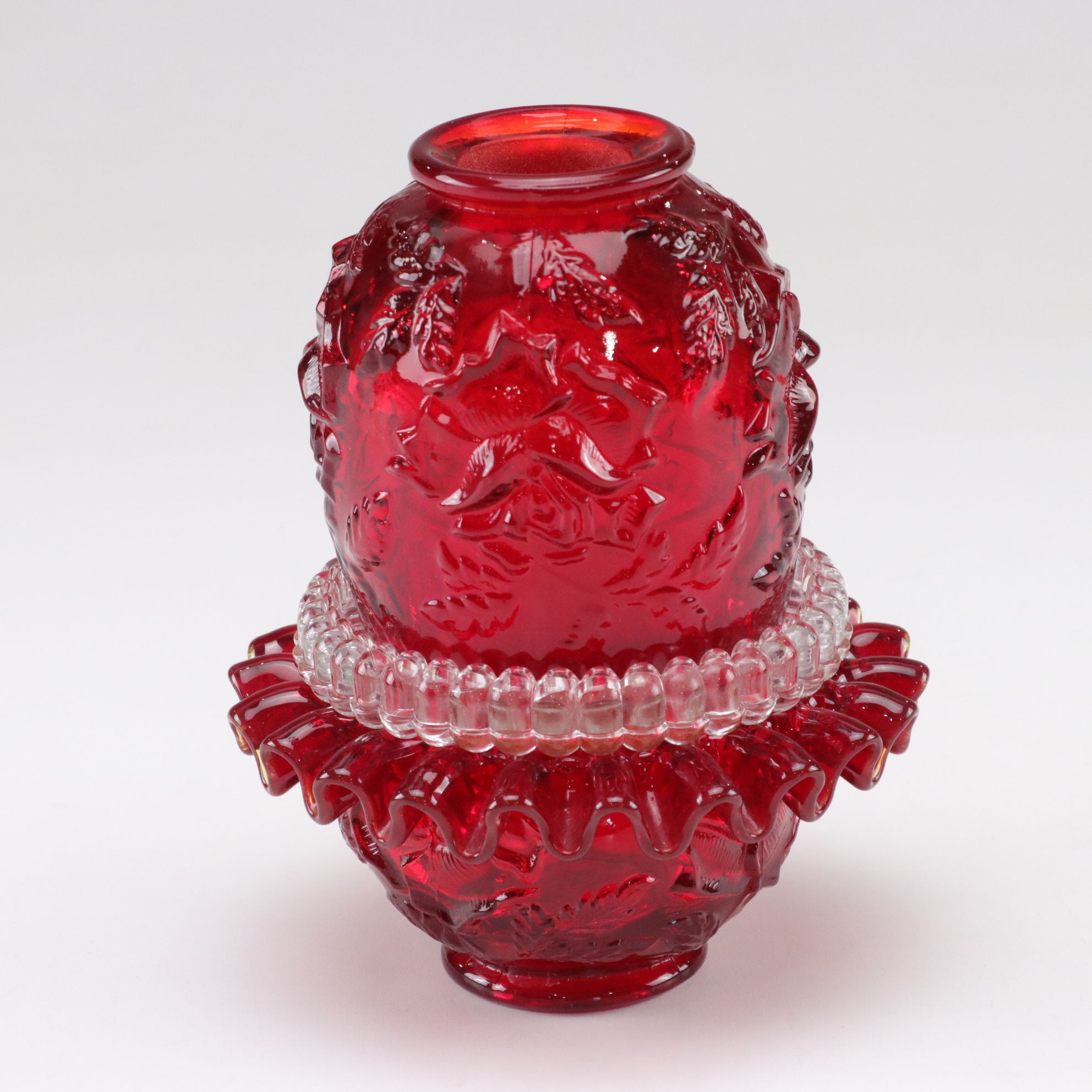 Fenton and L.G. Wright Four-Piece "Red Roses" Glass Fairy Light