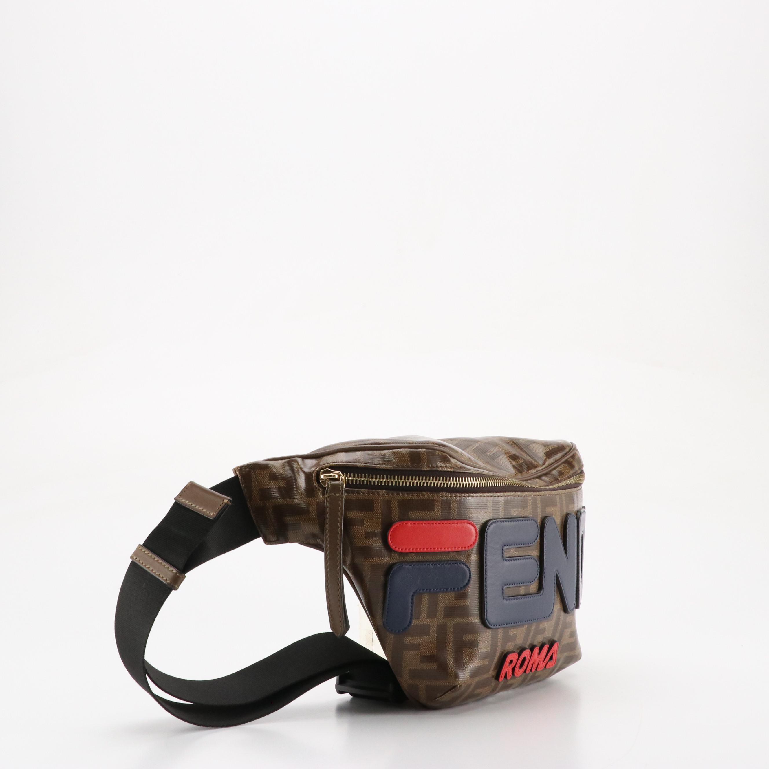 Fendi x Fila Mania Logo Waist Bag in Glazed Zucca Coated Canvas and Leather Trim