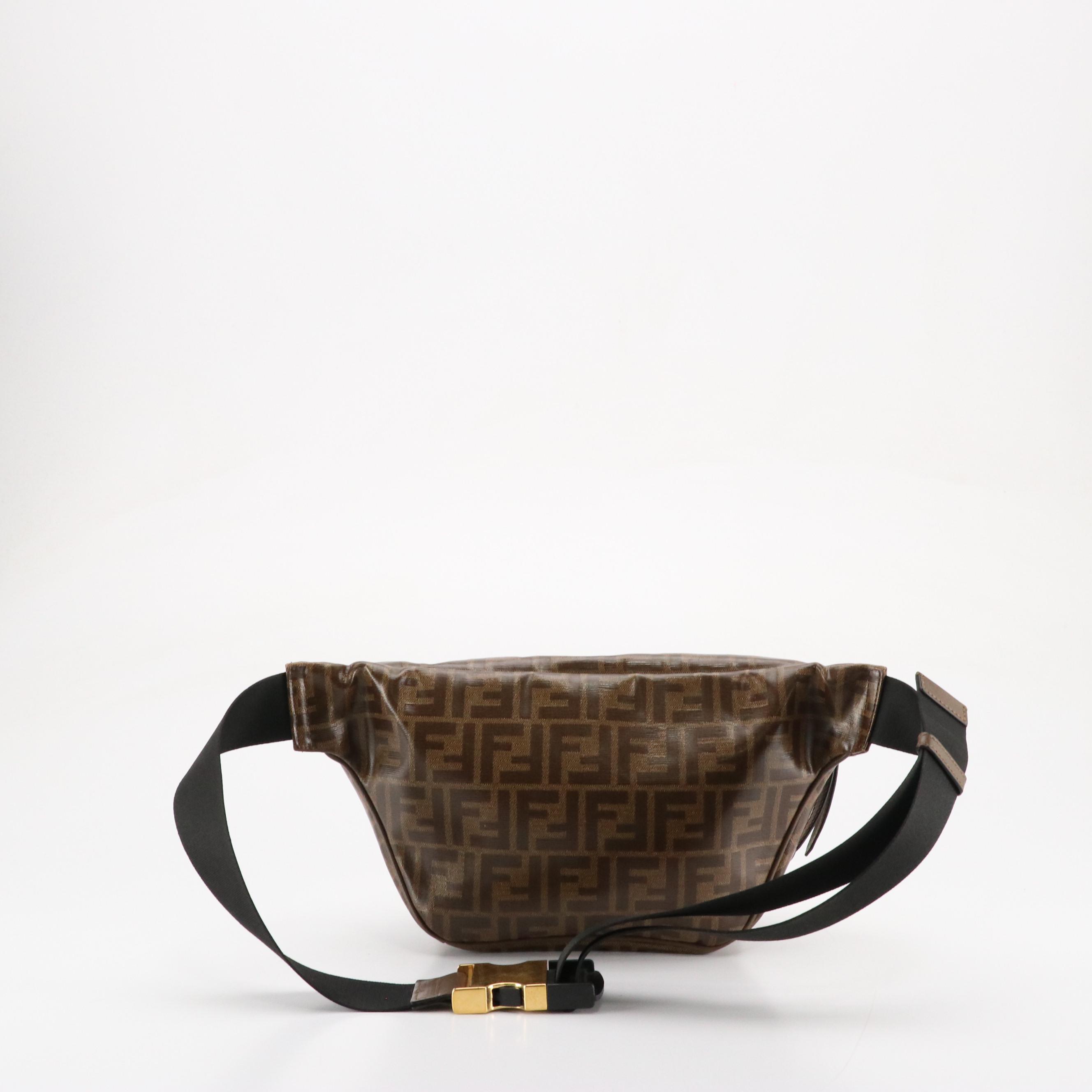 Fendi x Fila Mania Logo Waist Bag in Glazed Zucca Coated Canvas and Leather Trim