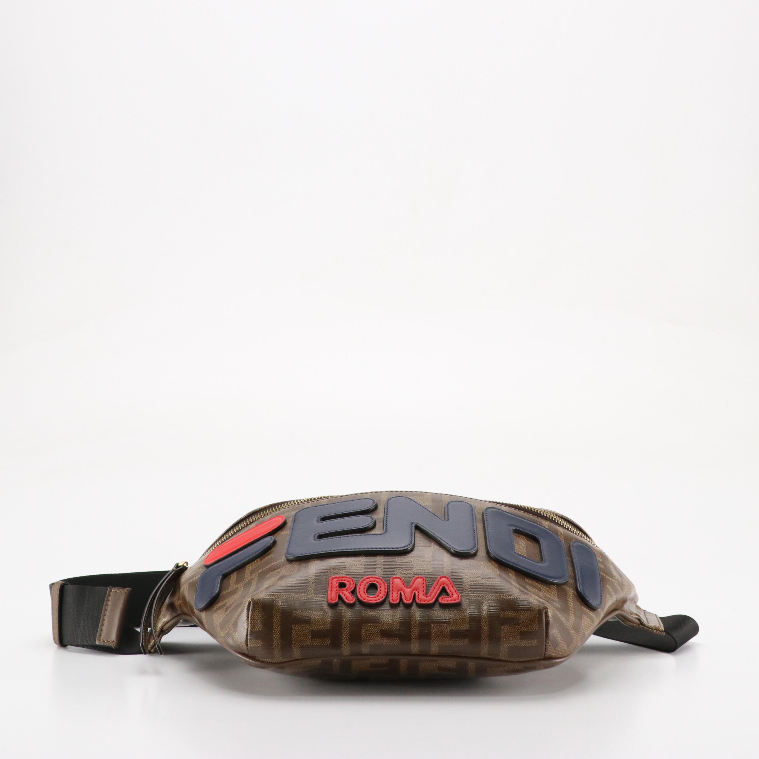 Fendi x Fila Mania Logo Waist Bag in Glazed Zucca Coated Canvas and Leather Trim