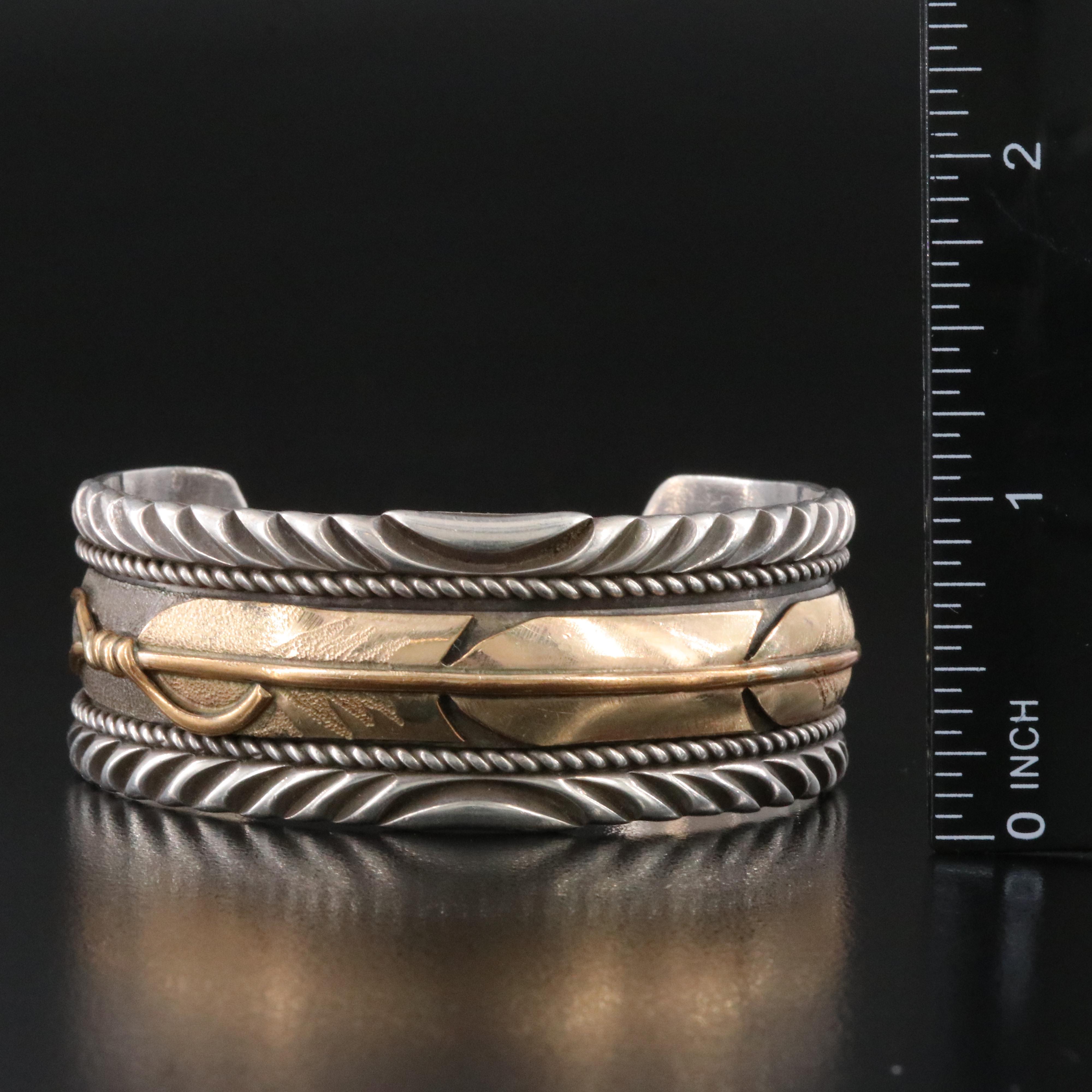 Lee Bennett Navajo Diné Sterling and Gold-Filled Feather Cuff Bracelet