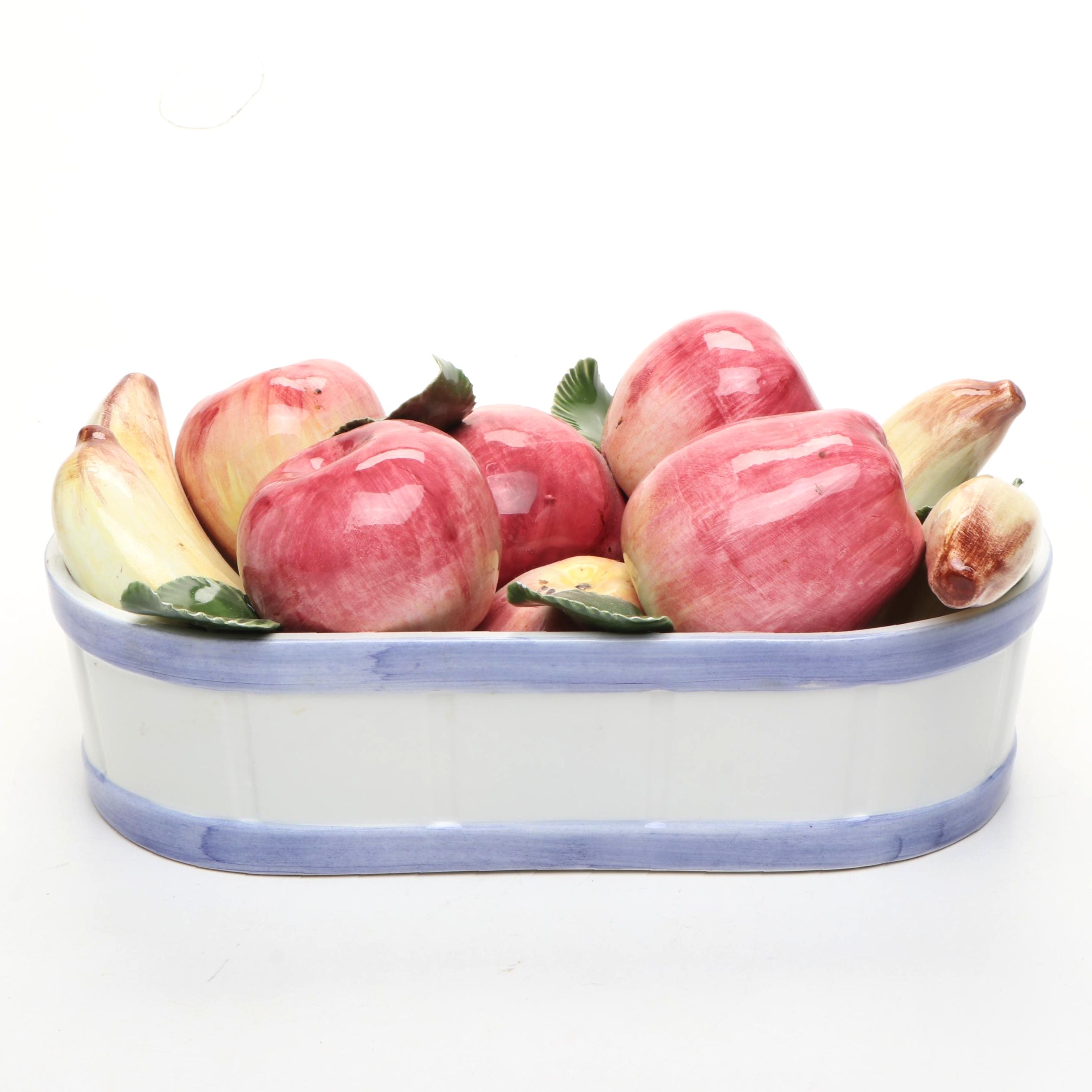 Italian Ceramic Fruit and Flower Bowl, Late 20th Century