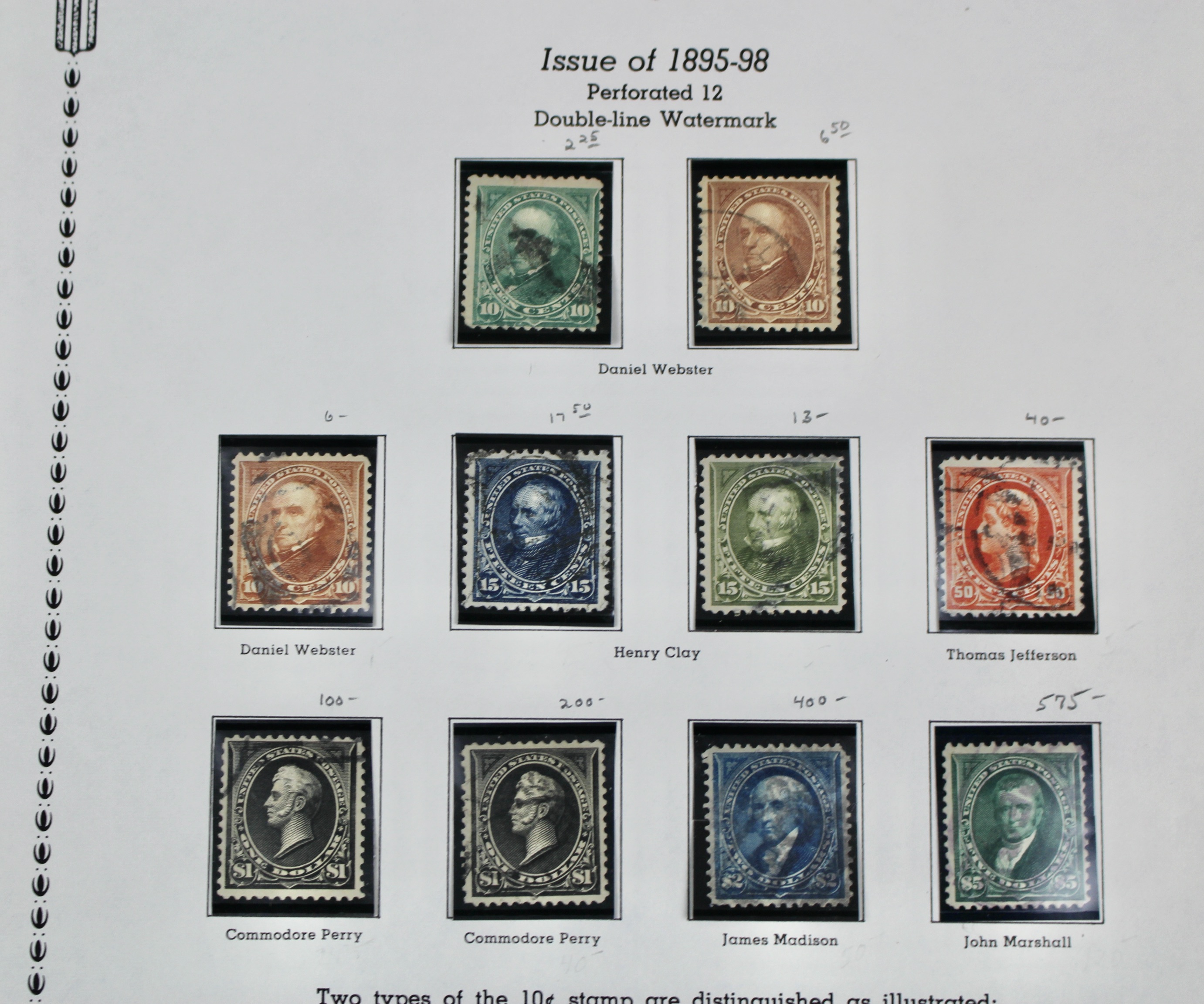 Ten Used U.S. Postage Stamps, Including Four High Value, 1895 to 1898