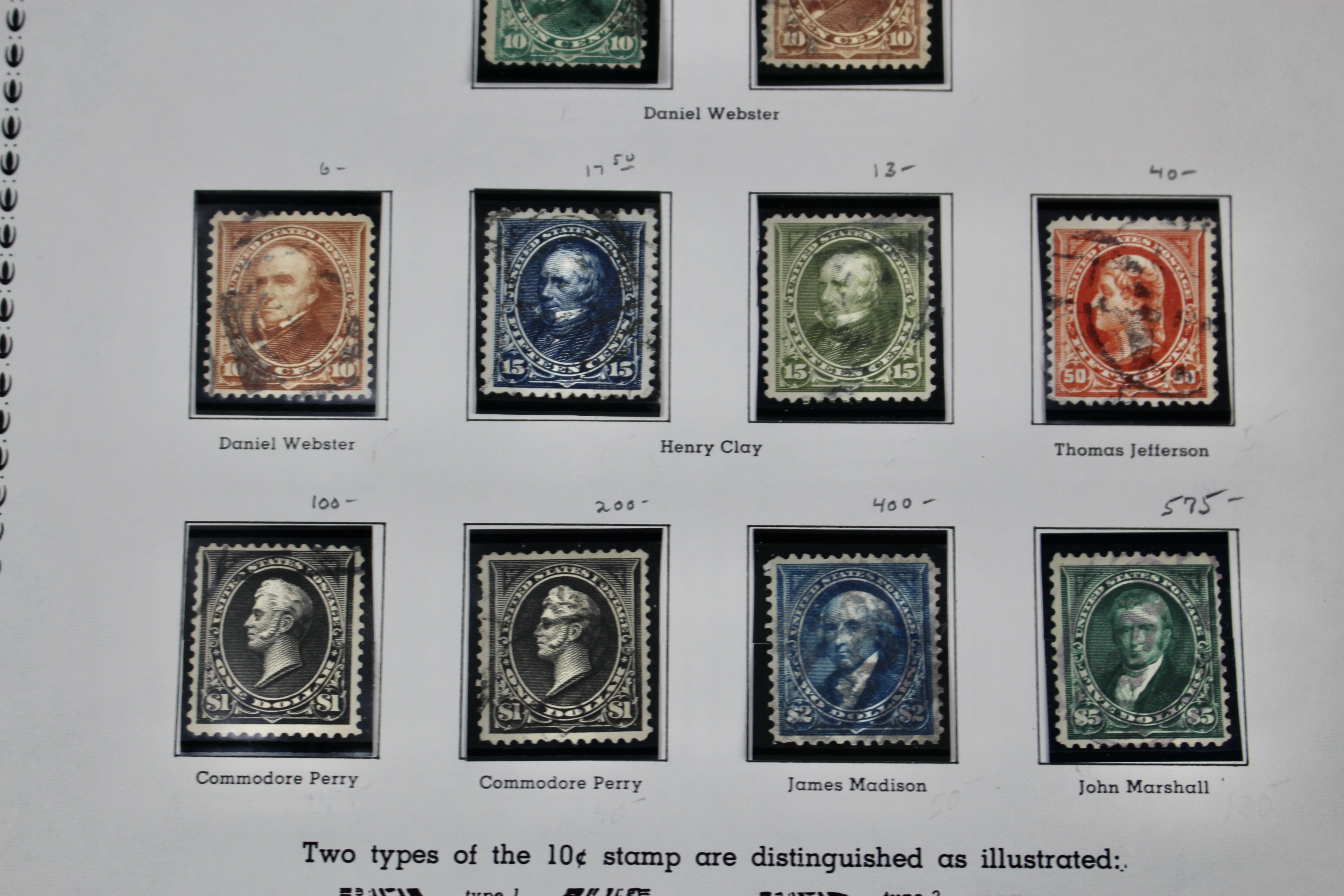 Ten Used U.S. Postage Stamps, Including Four High Value, 1895 to 1898