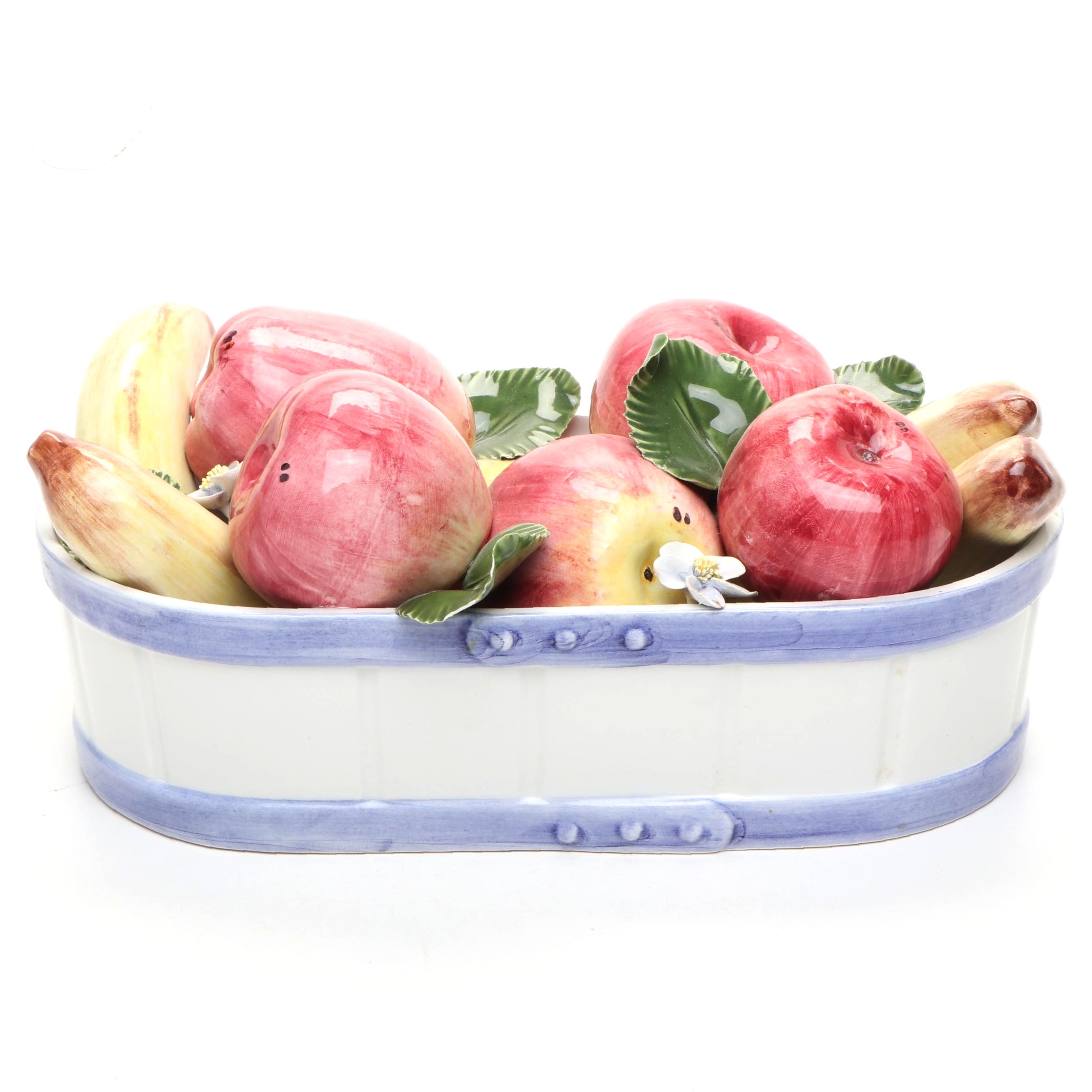 Italian Ceramic Fruit and Flower Bowl, Late 20th Century