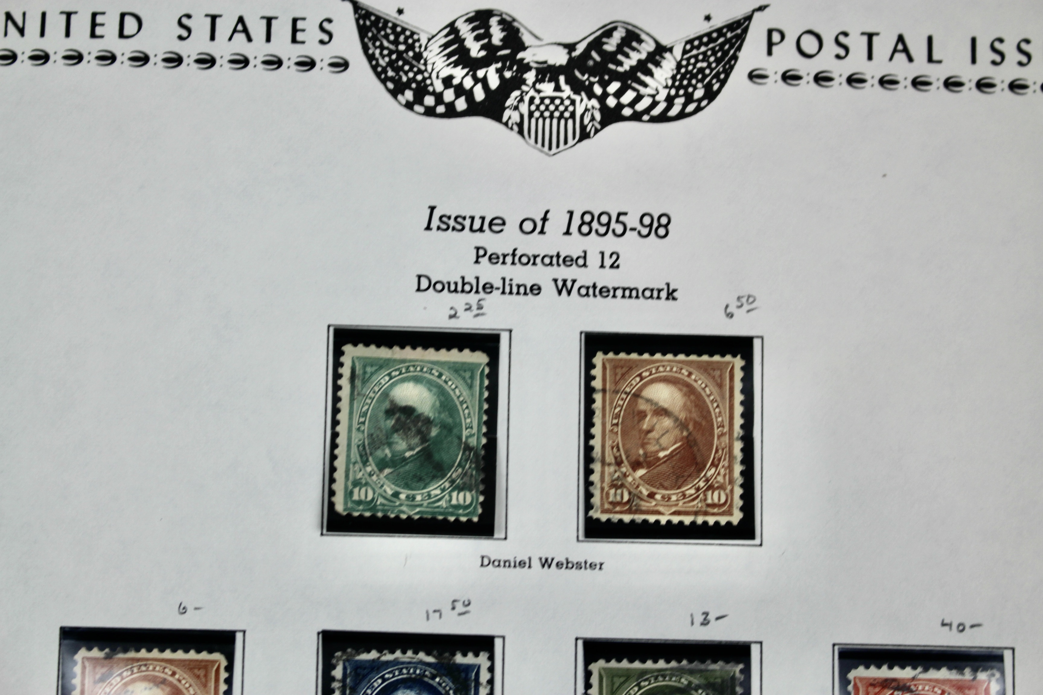 Ten Used U.S. Postage Stamps, Including Four High Value, 1895 to 1898